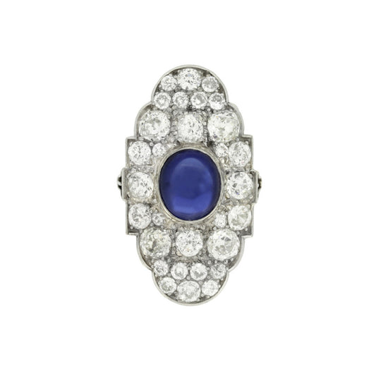 Edwardian Platinum Sapphire & Diamond Ring front