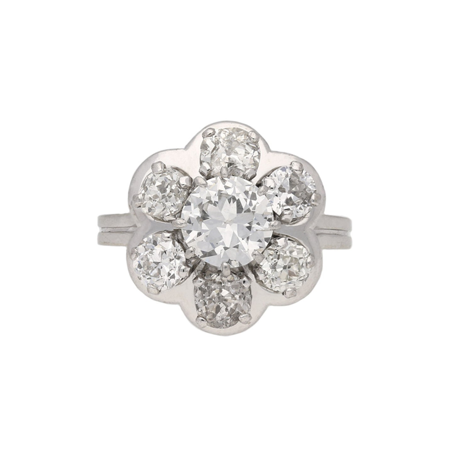 French 1940s Platinum & 18KT White Gold Diamond Ring front