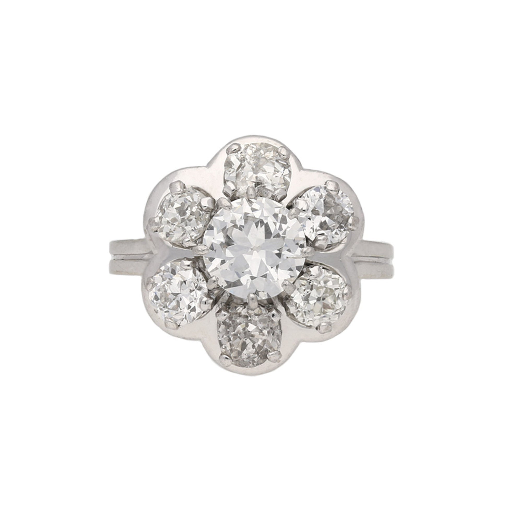 French 1940s Platinum & 18KT White Gold Diamond Ring front