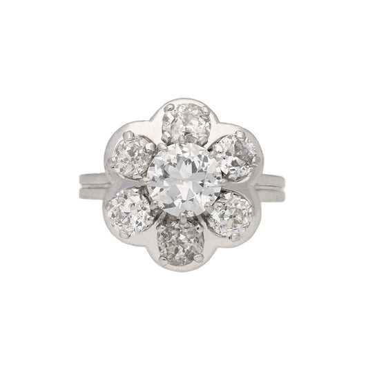 French 1940s Platinum & 18KT White Gold Diamond Ring front