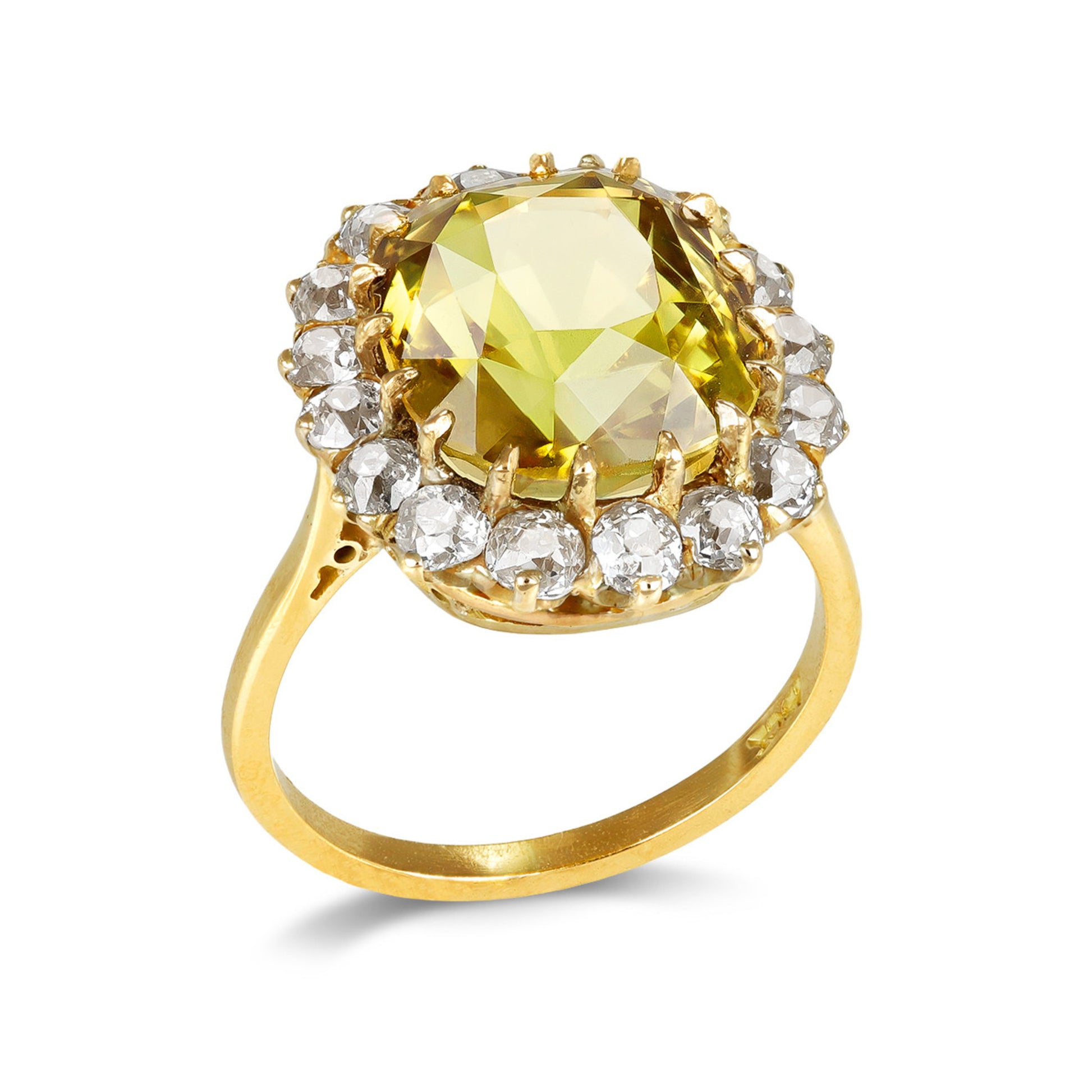 Victorian 18KT Yellow Gold Chrysoberyl & Diamond Ring profile