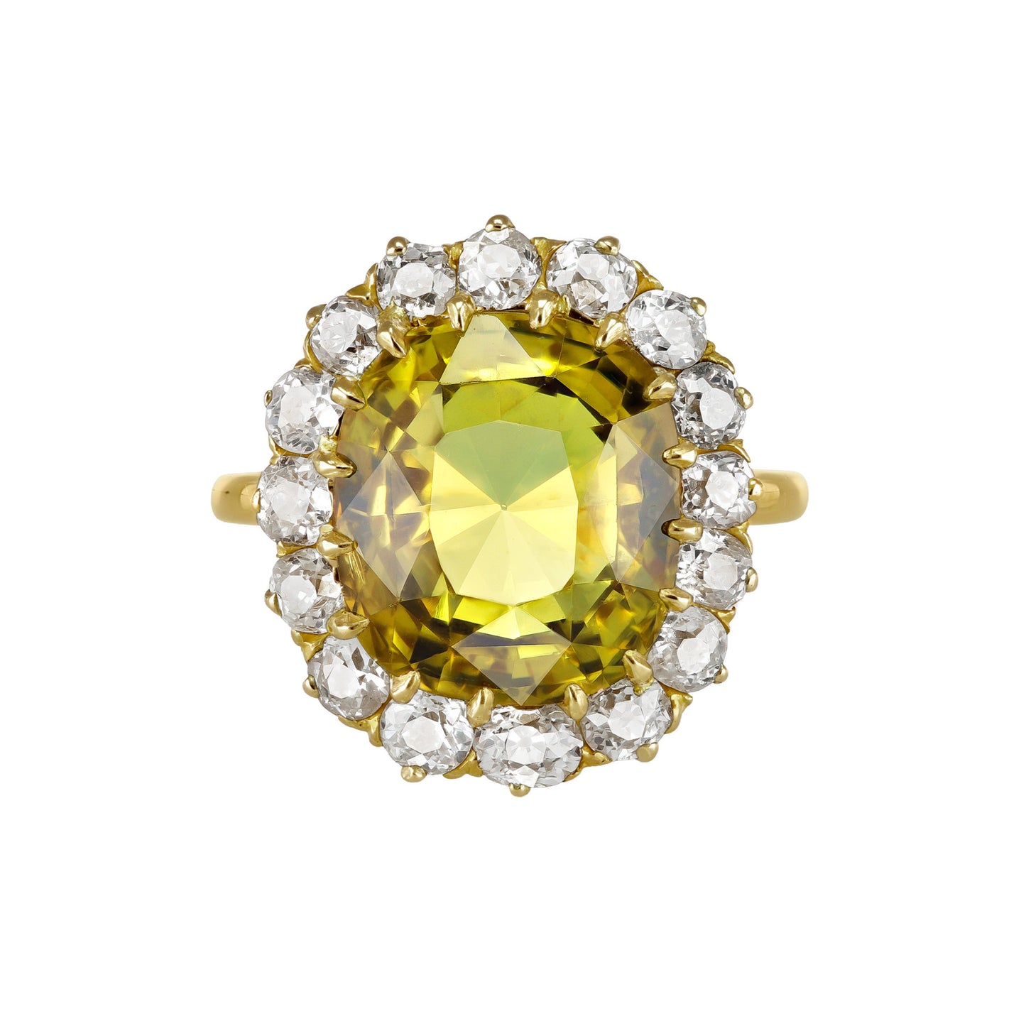 Victorian 18KT Yellow Gold Chrysoberyl & Diamond Ring front