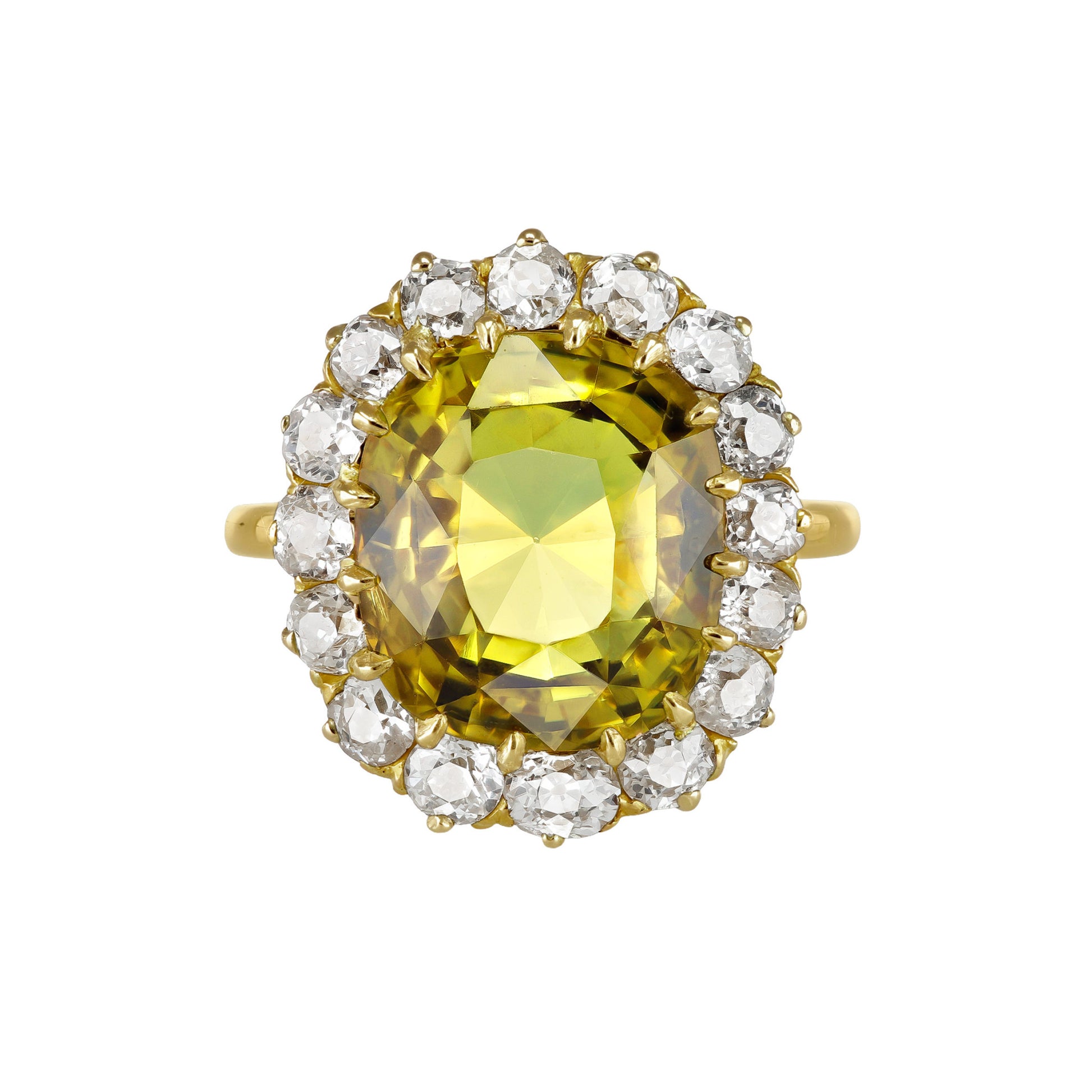 Victorian 18KT Yellow Gold Chrysoberyl & Diamond Ring front
