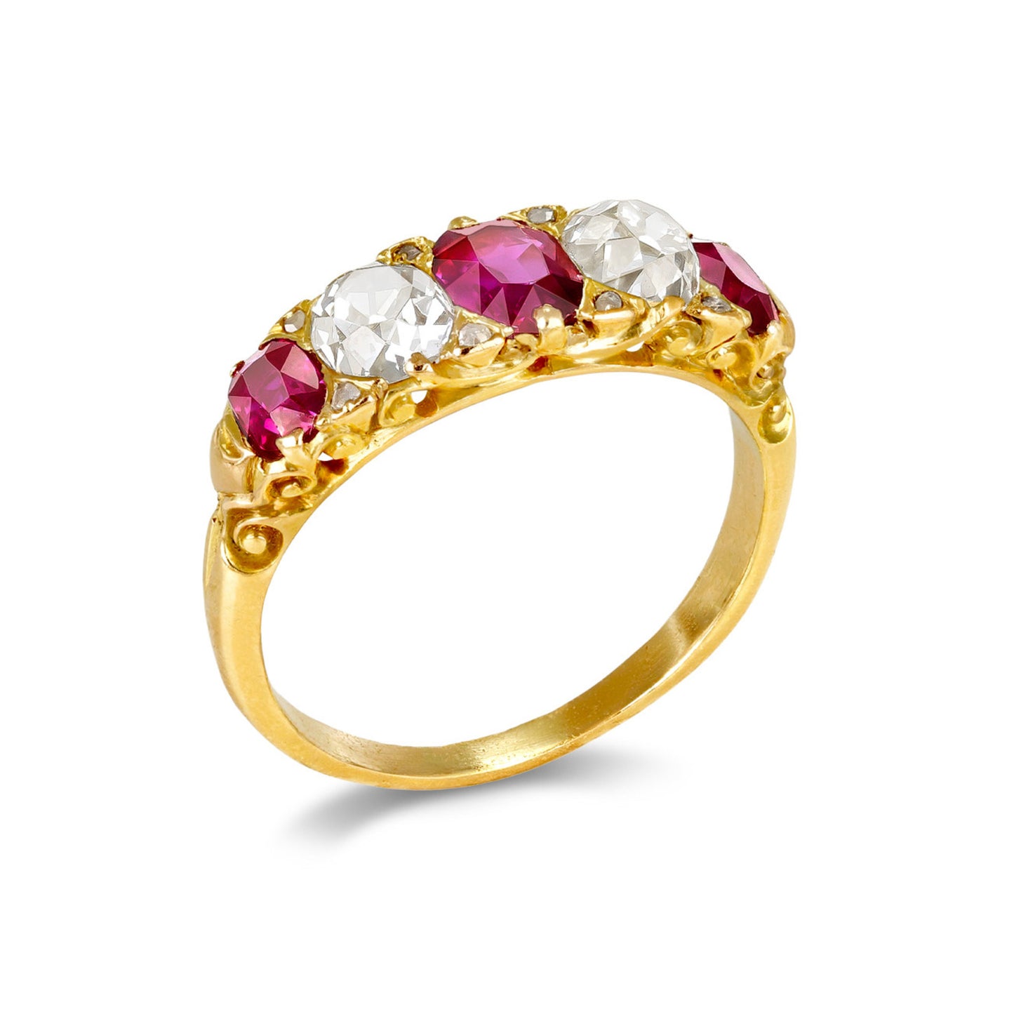 Victorian 18KT Yellow Gold Ruby & Diamond Ring profile