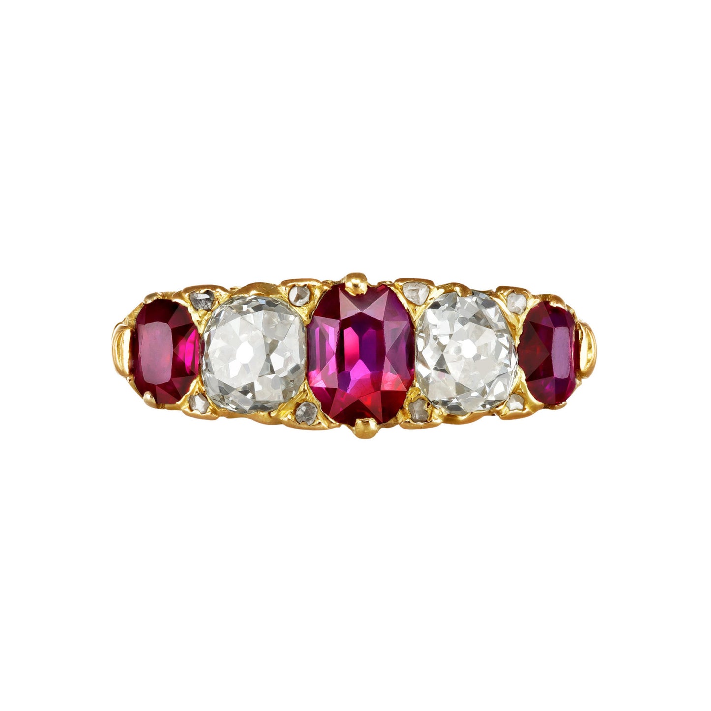 Victorian 18KT Yellow Gold Ruby & Diamond Ring front