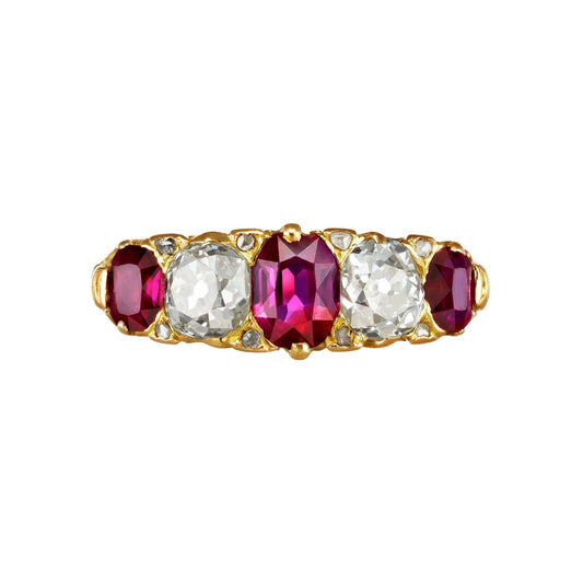 Victorian 18KT Yellow Gold Ruby & Diamond Ring front