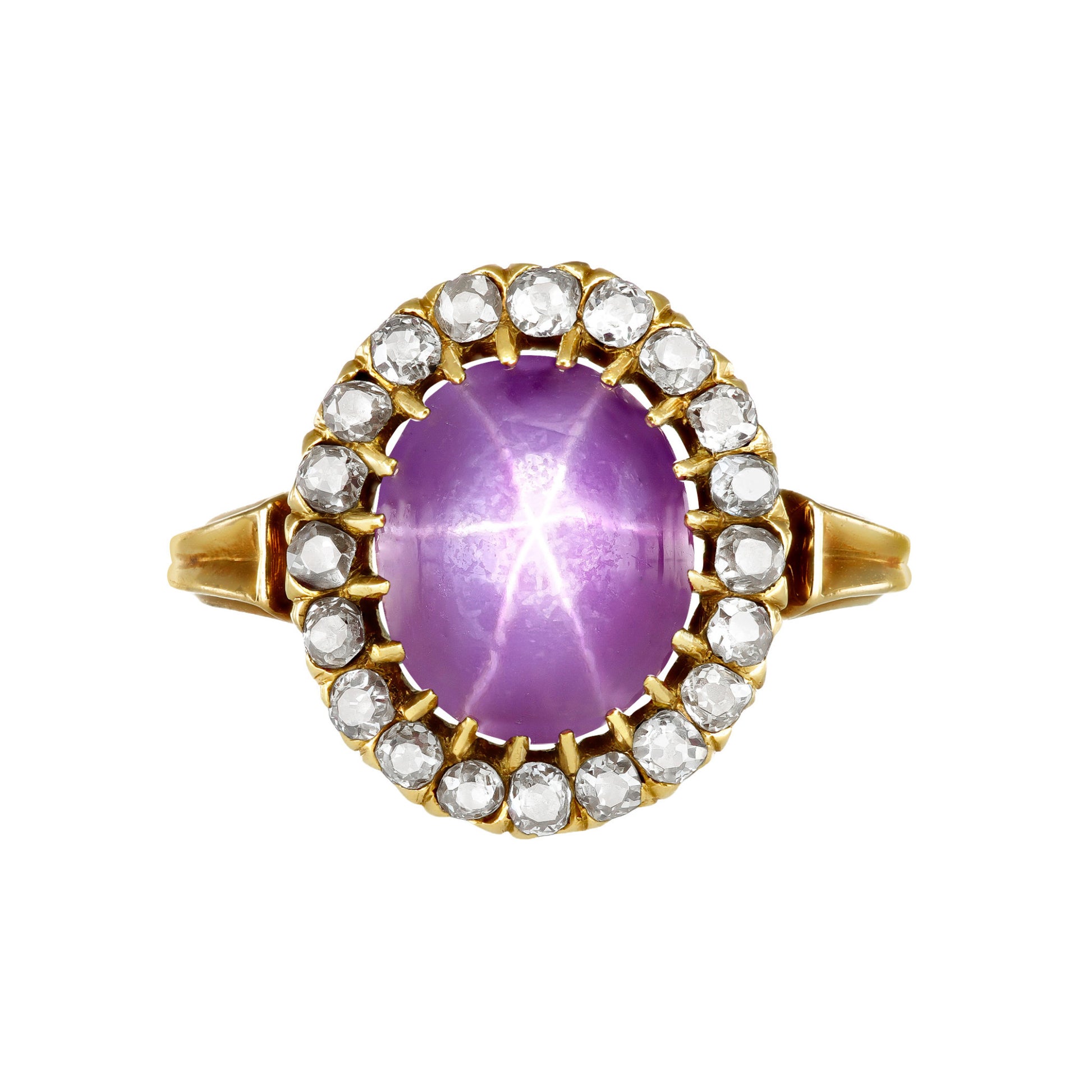 Victorian 18KT Yellow Gold Star Ruby & Diamond Ring front