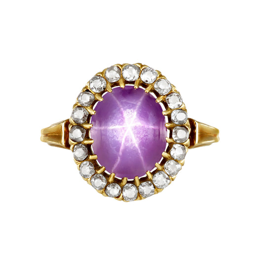 Victorian 18KT Yellow Gold Star Ruby & Diamond Ring front