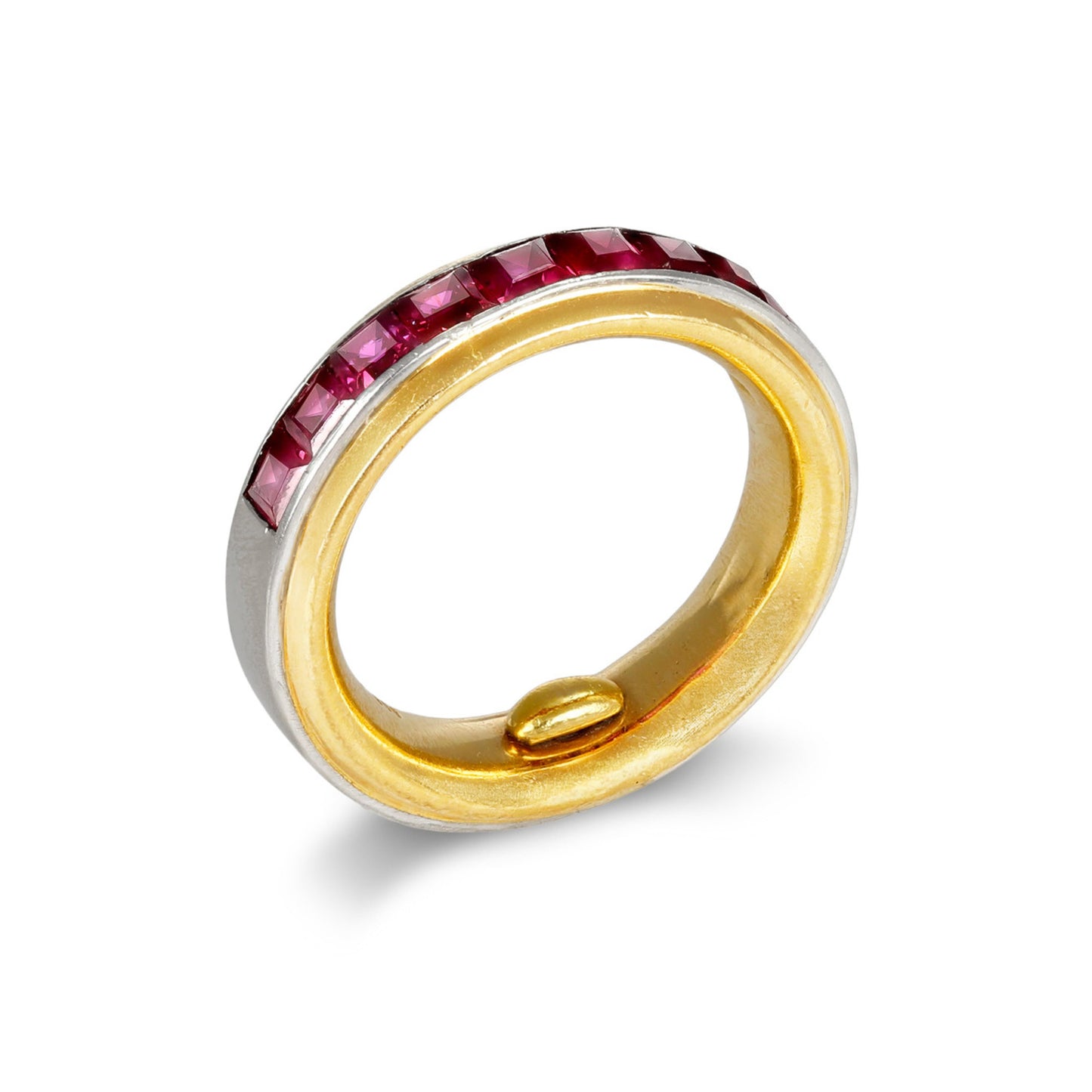 Hemmerle German 1970s Platinum & 18KT Yellow Gold Ruby Ring profile