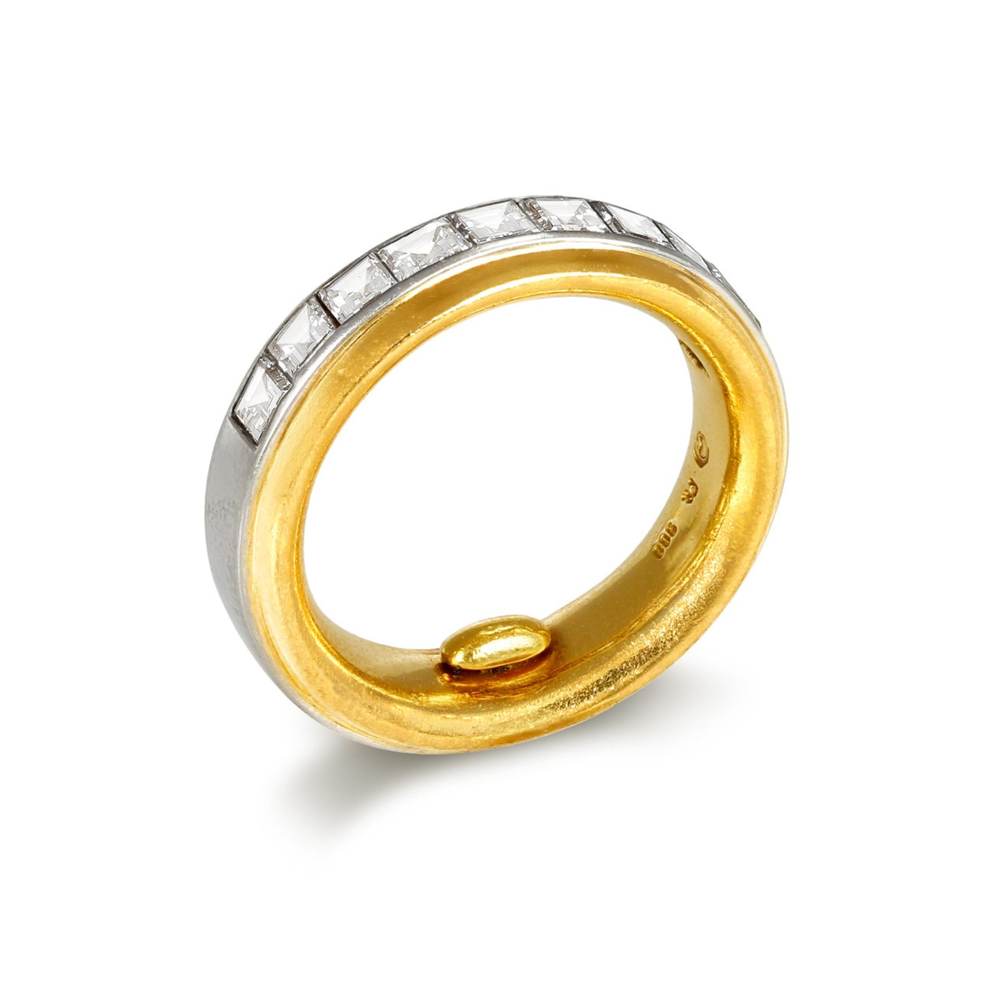 Hemmerle German 1970s Platinum & 18KT Yellow Gold Diamond Ring profile