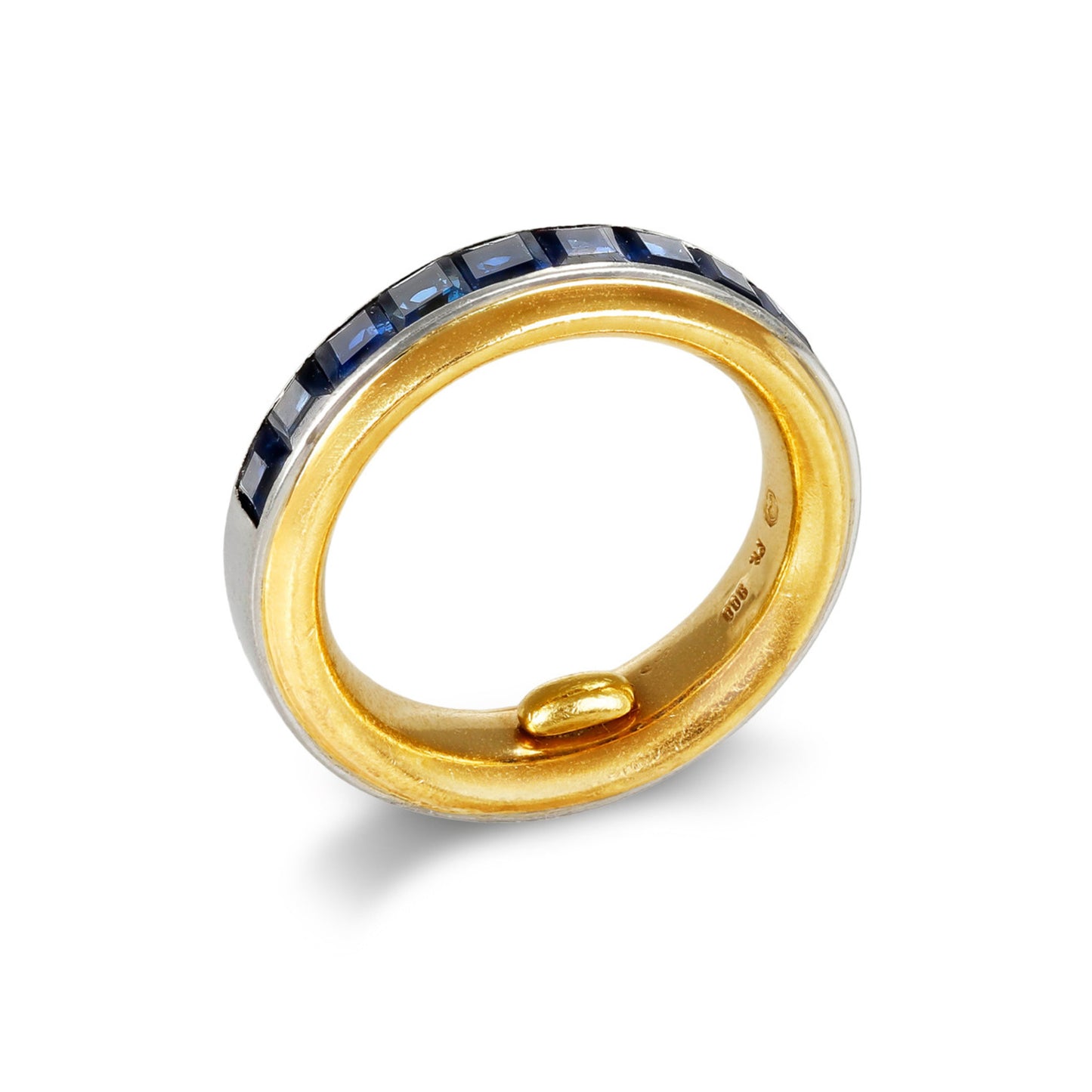 Hemmerle German 1970s Platinum & 18KT Yellow Gold Sapphire Ring profile