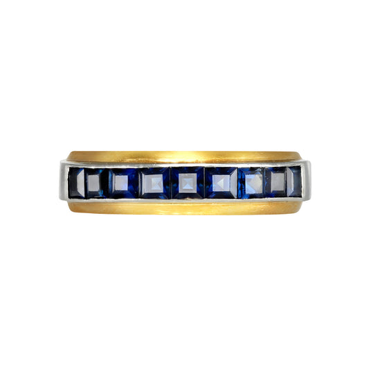 Hemmerle German 1970s Platinum & 18KT Yellow Gold Sapphire Ring front