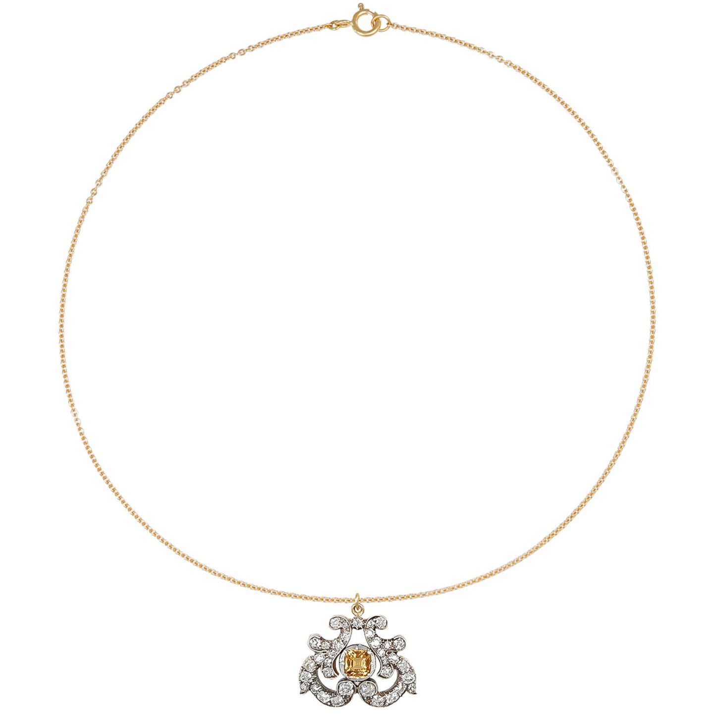 Victorian Silver & 18KT Yellow Gold Topaz & Diamond Necklace front