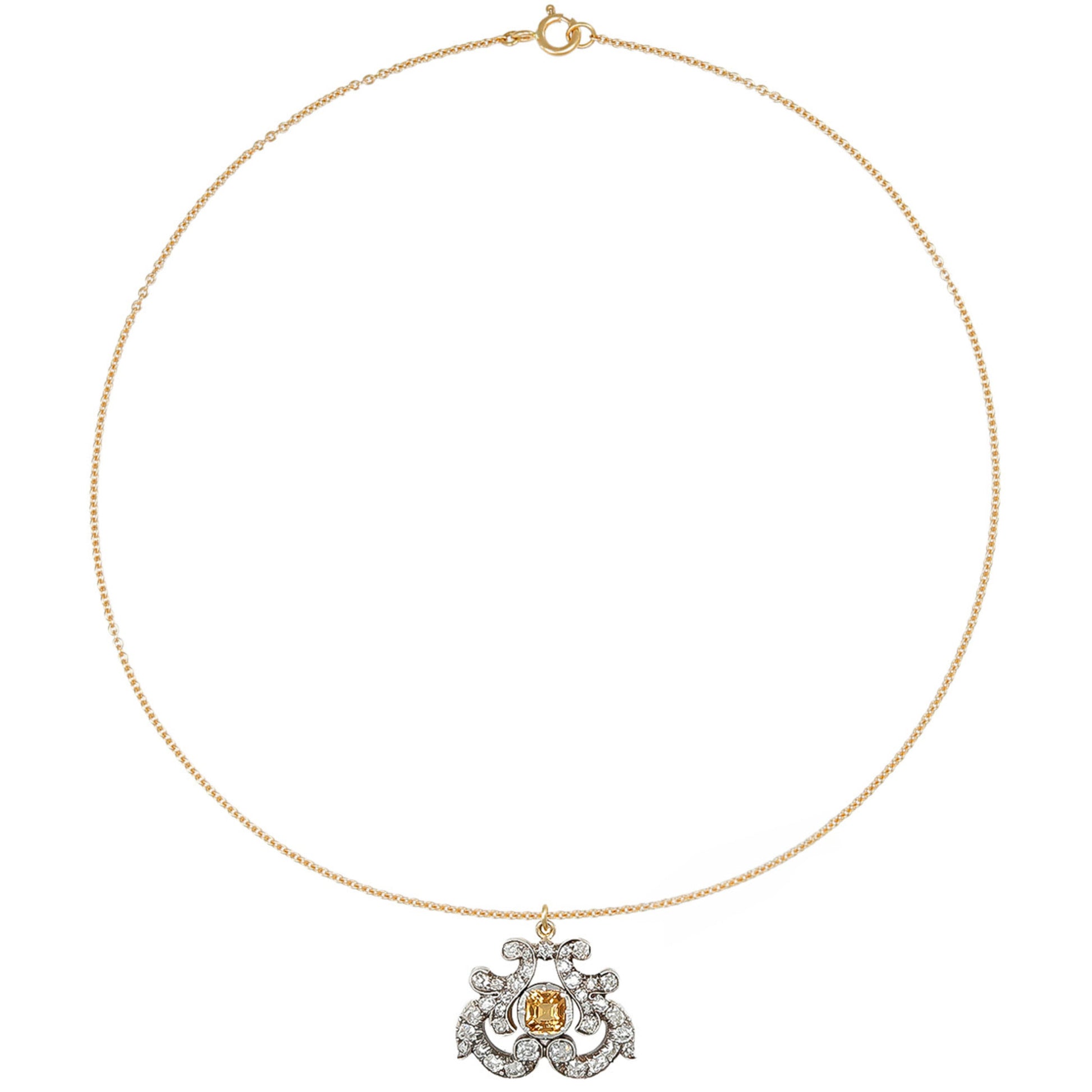 Victorian Silver & 18KT Yellow Gold Topaz & Diamond Necklace front
