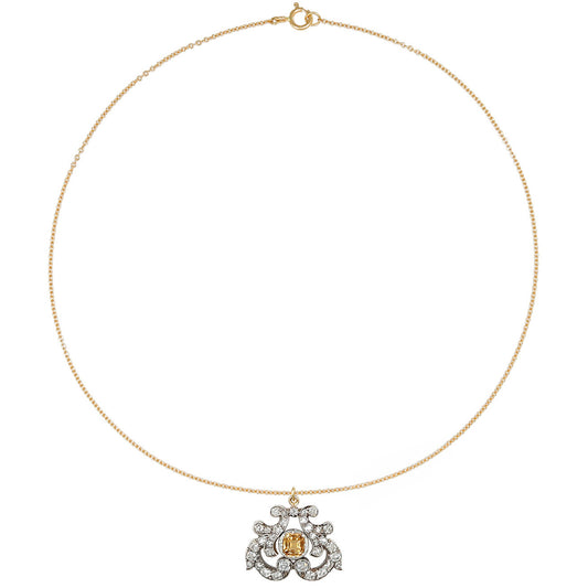 Victorian Silver & 18KT Yellow Gold Topaz & Diamond Necklace front