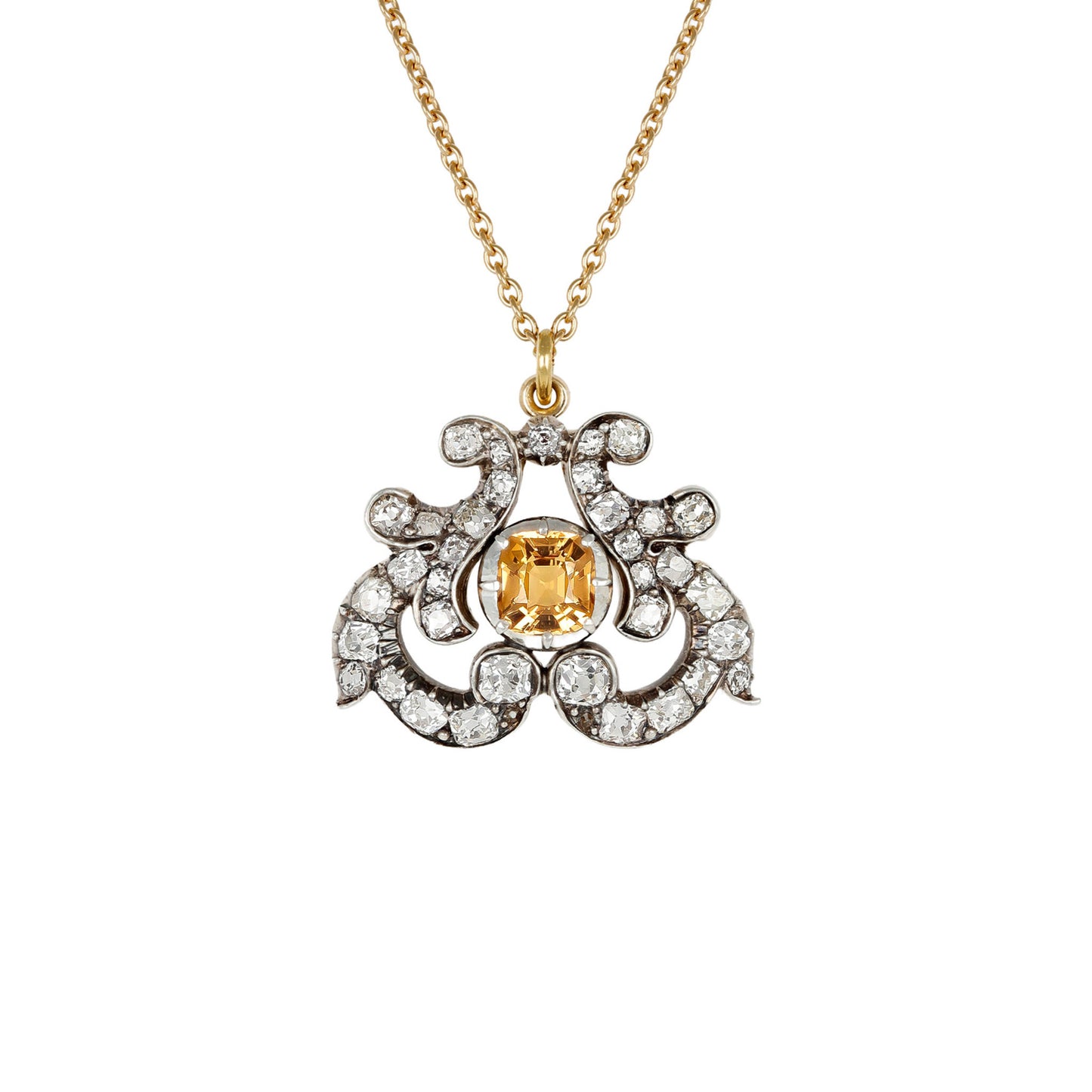 Victorian Silver & 18KT Yellow Gold Topaz & Diamond Necklace front