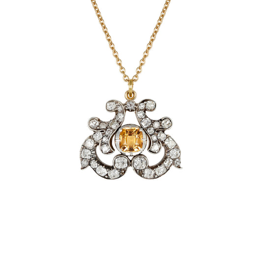 Victorian Silver & 18KT Yellow Gold Topaz & Diamond Necklace front