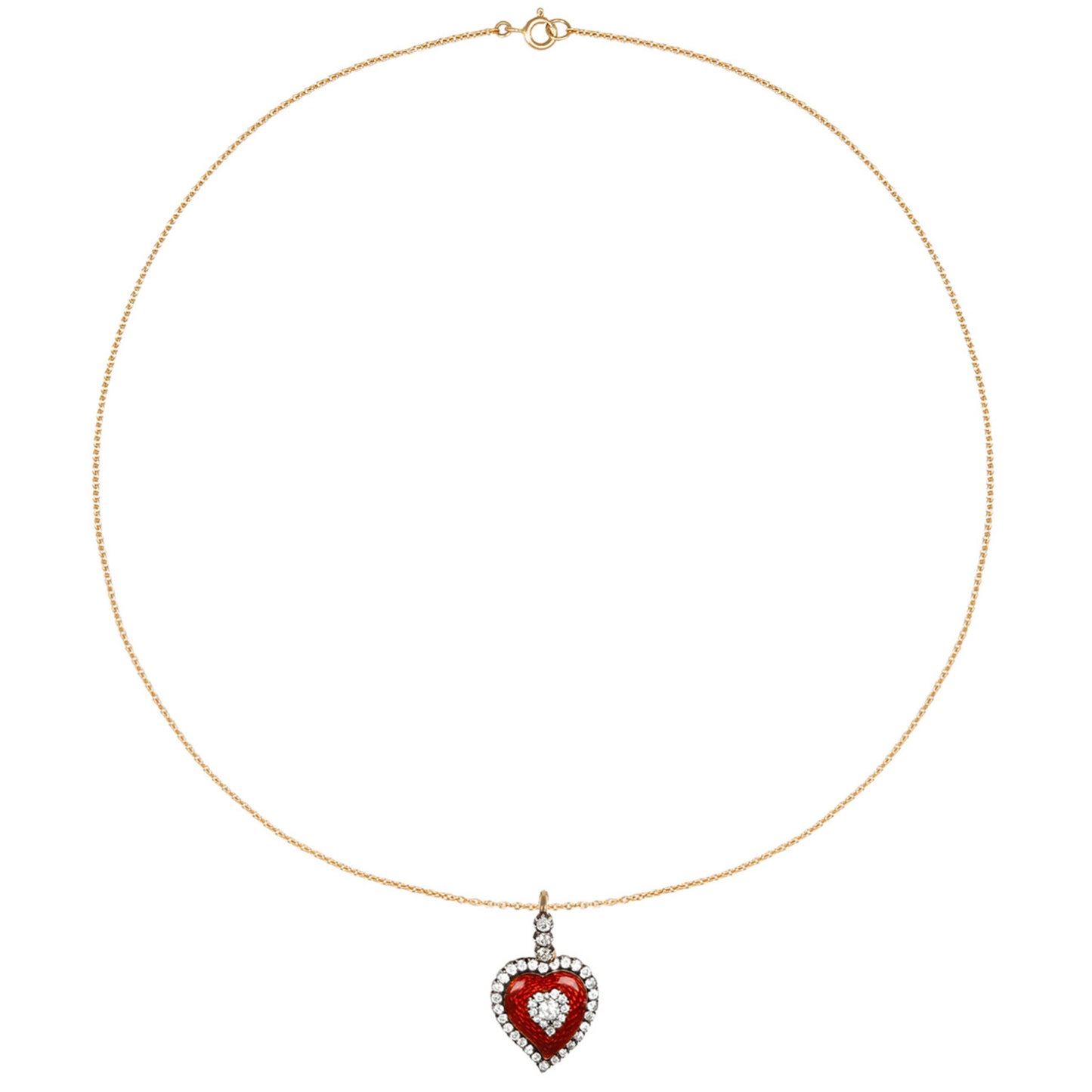 Victorian Silver & 18KT Yellow Gold Diamond & Enamel Necklace front