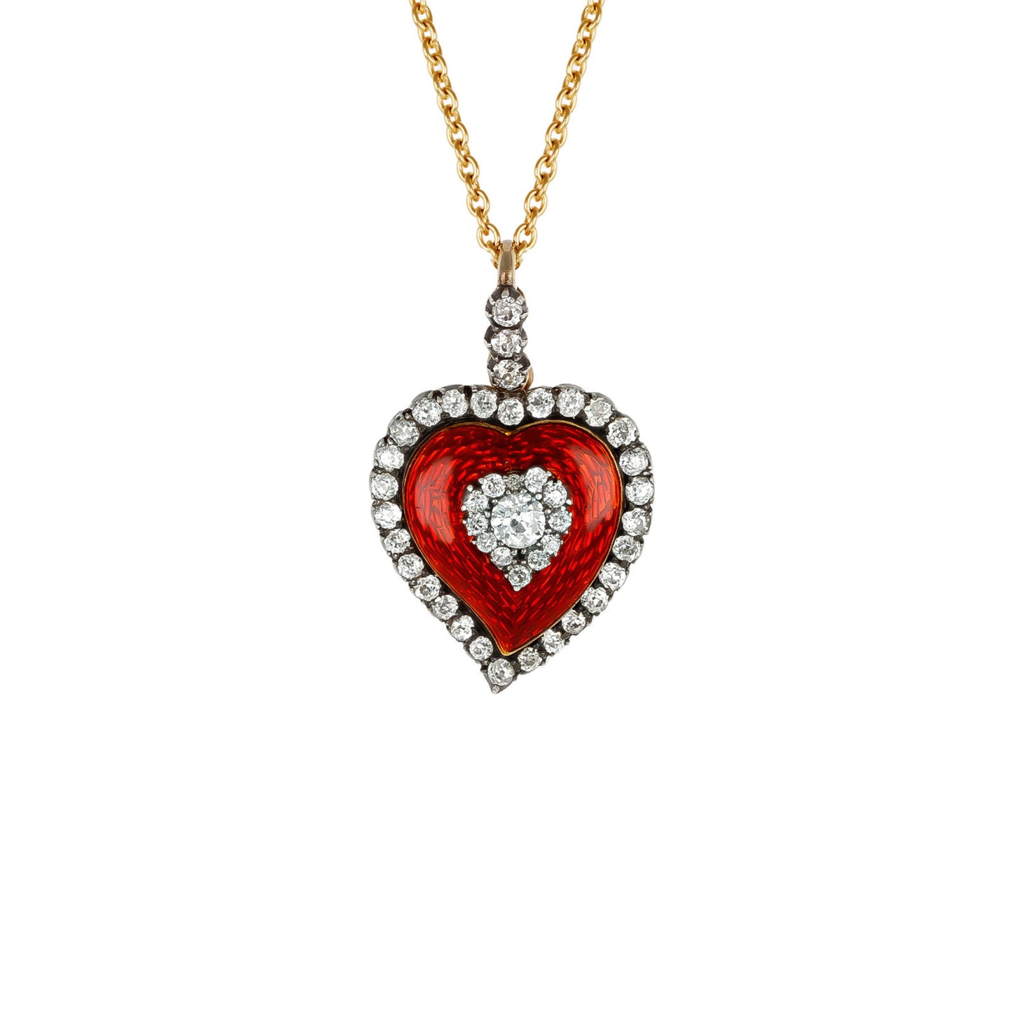 Victorian Silver & 18KT Yellow Gold Diamond & Enamel Necklace front