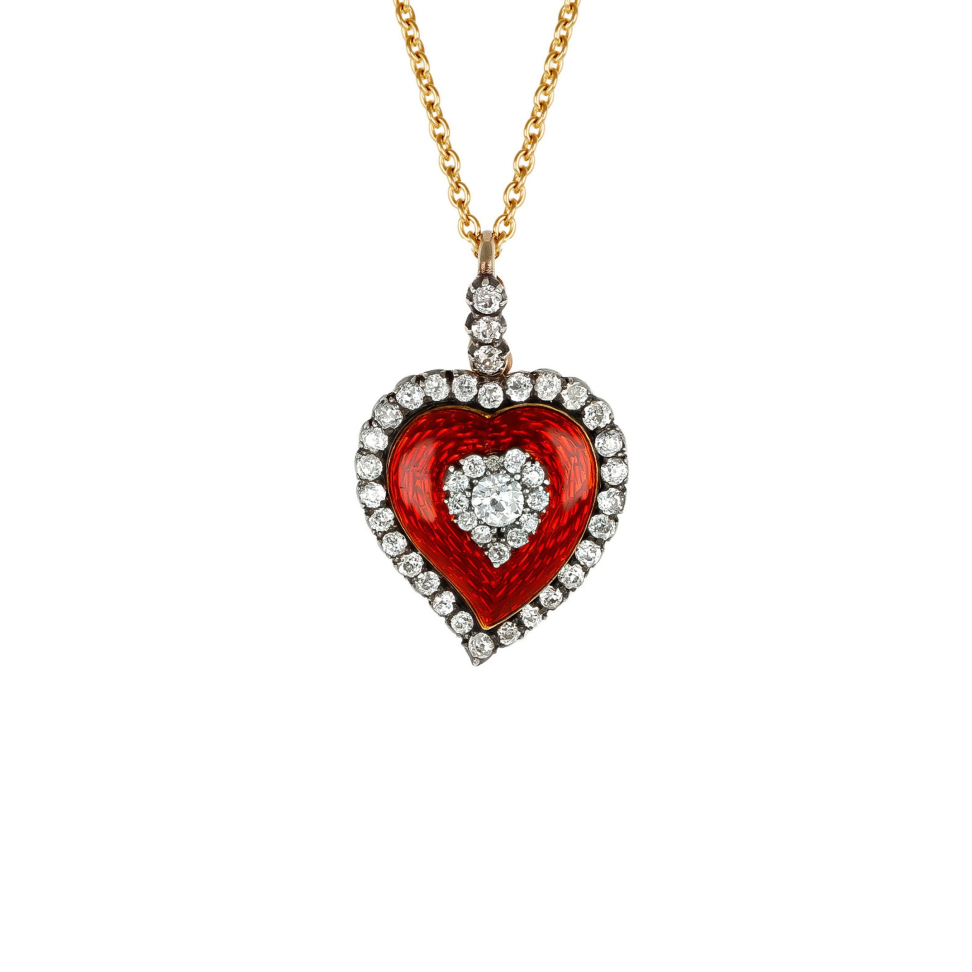 Victorian Silver & 18KT Yellow Gold Diamond & Enamel Necklace front