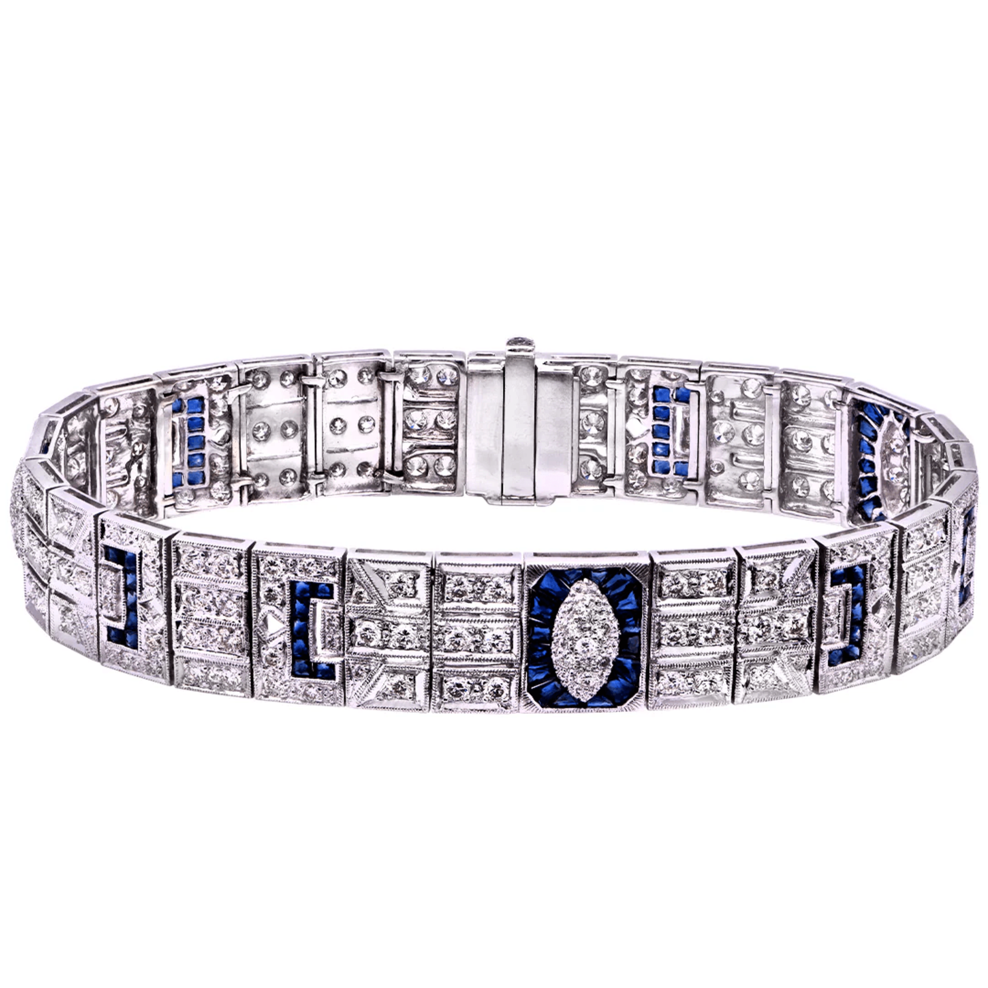 Contemporary 18KT White Gold Diamond & Sapphire Bracelet front