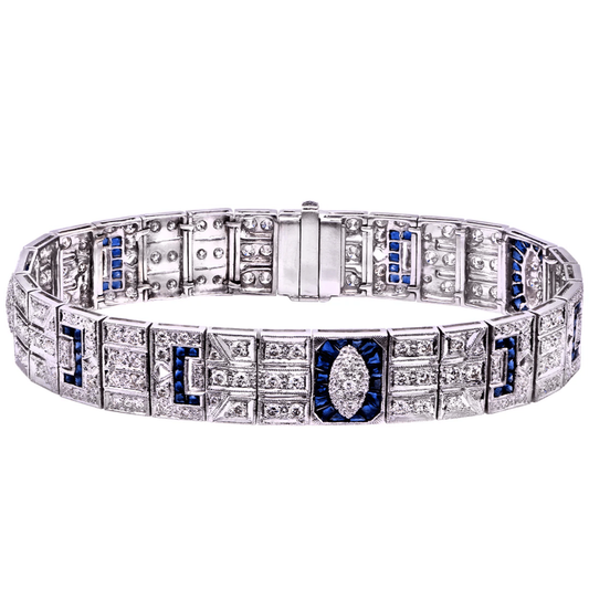 Contemporary 18KT White Gold Diamond & Sapphire Bracelet front