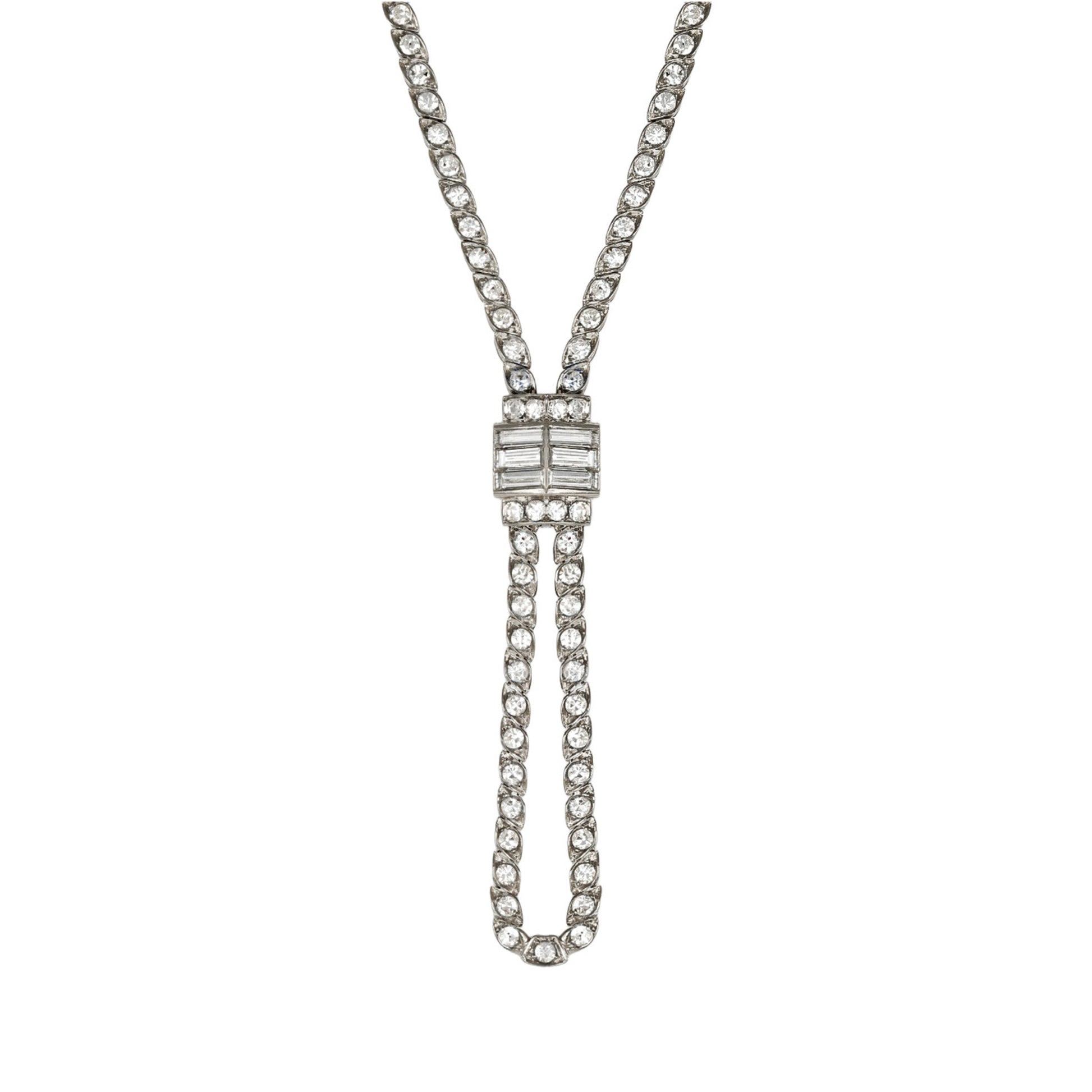 Swedish 1950s Platinum Diamond Necklace front