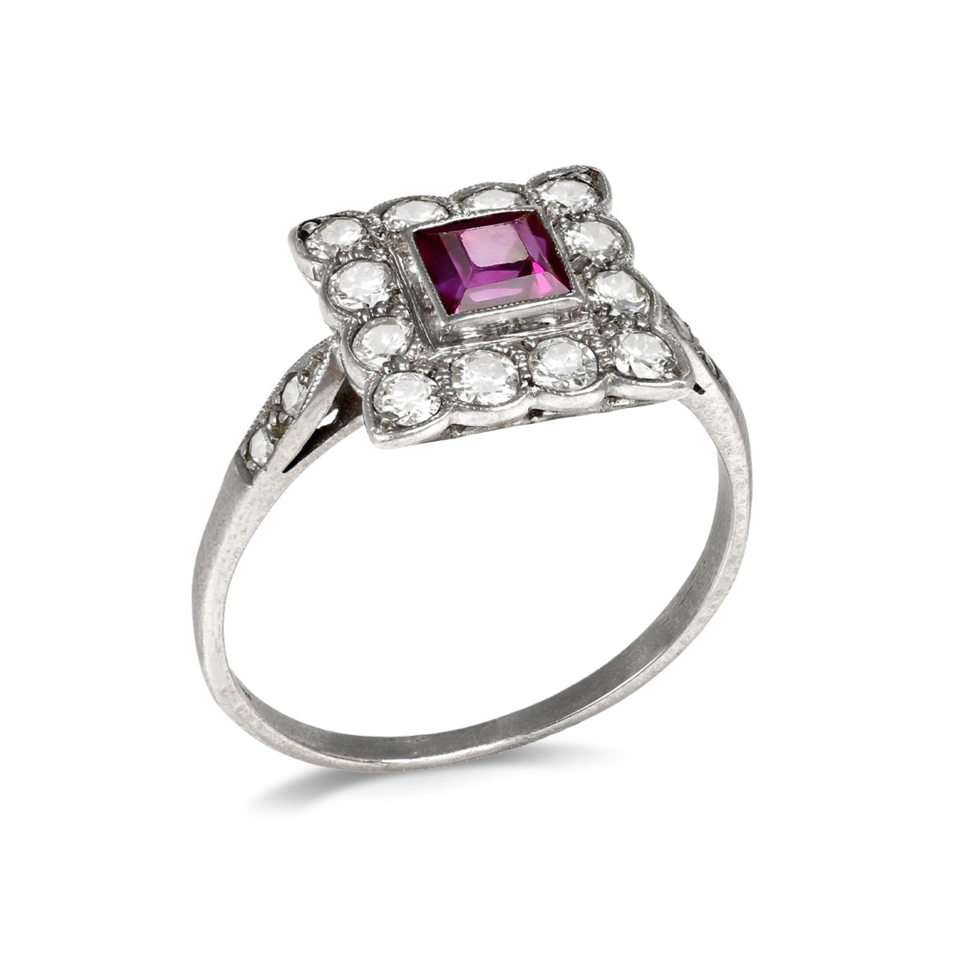 1930s Platinum Ruby & Diamond Ring profile