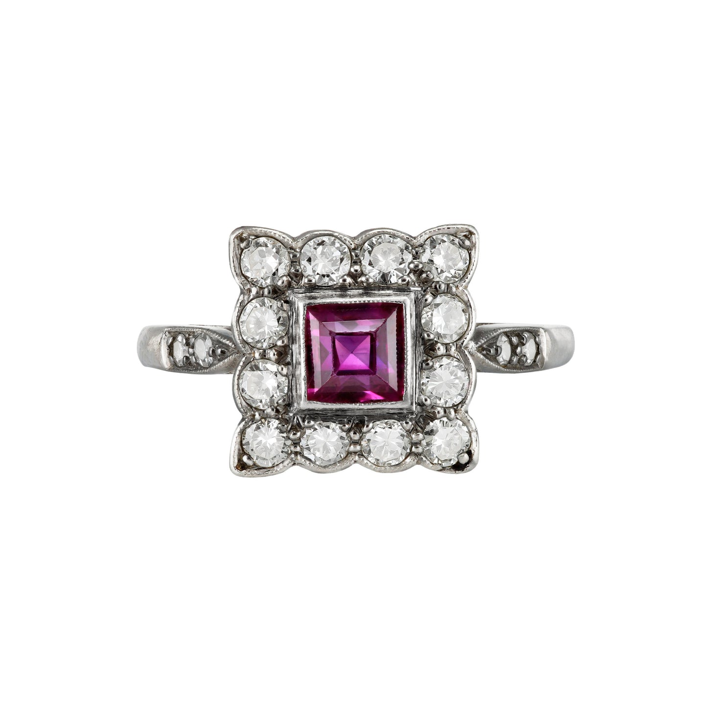 1930s Platinum Ruby & Diamond Ring front