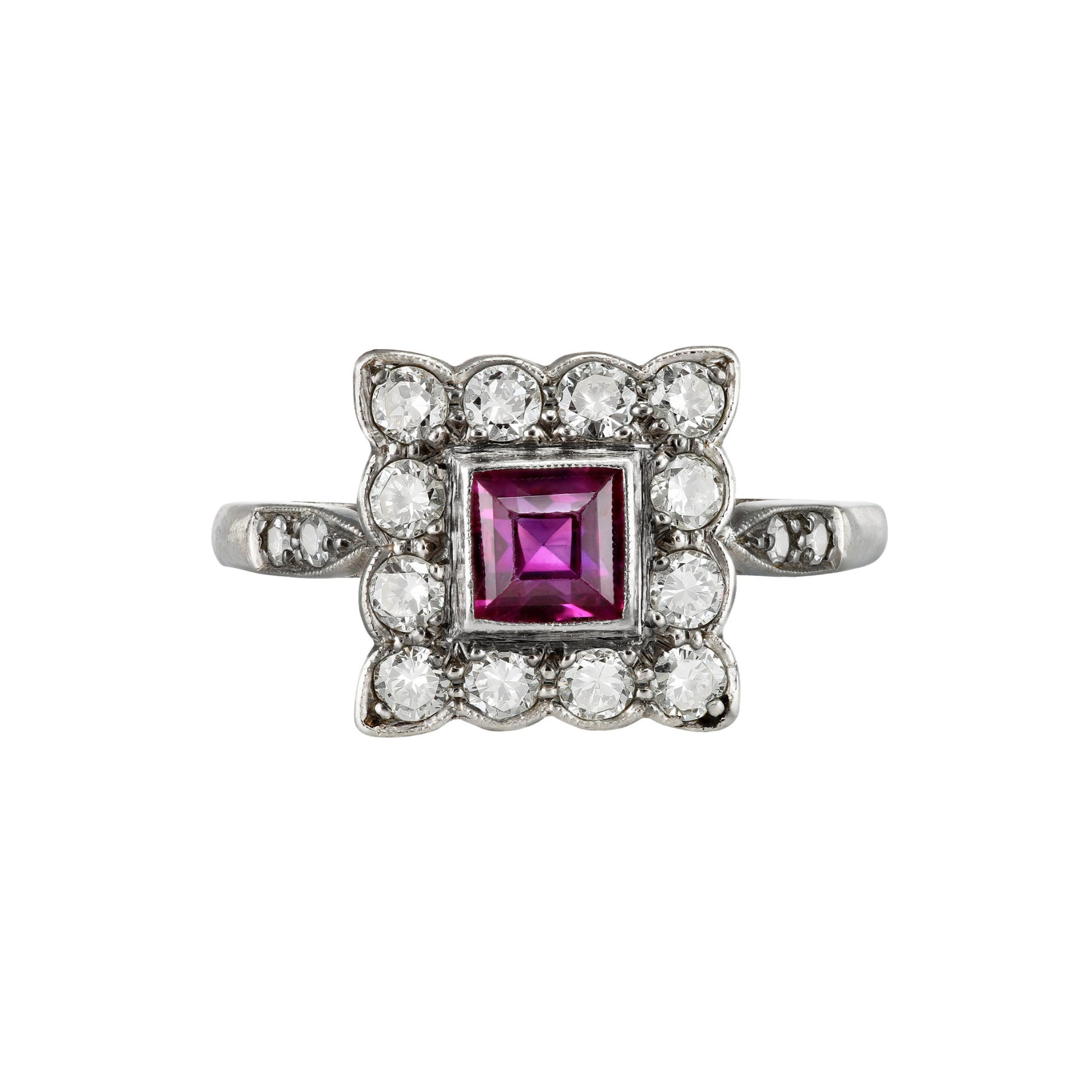 1930s Platinum Ruby & Diamond Ring front