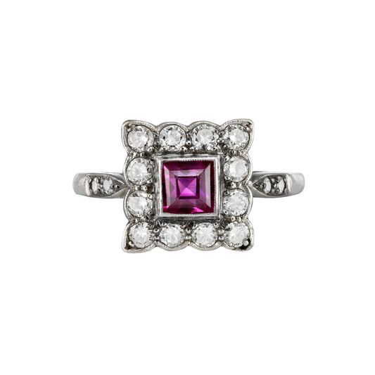 1930s Platinum Ruby & Diamond Ring front