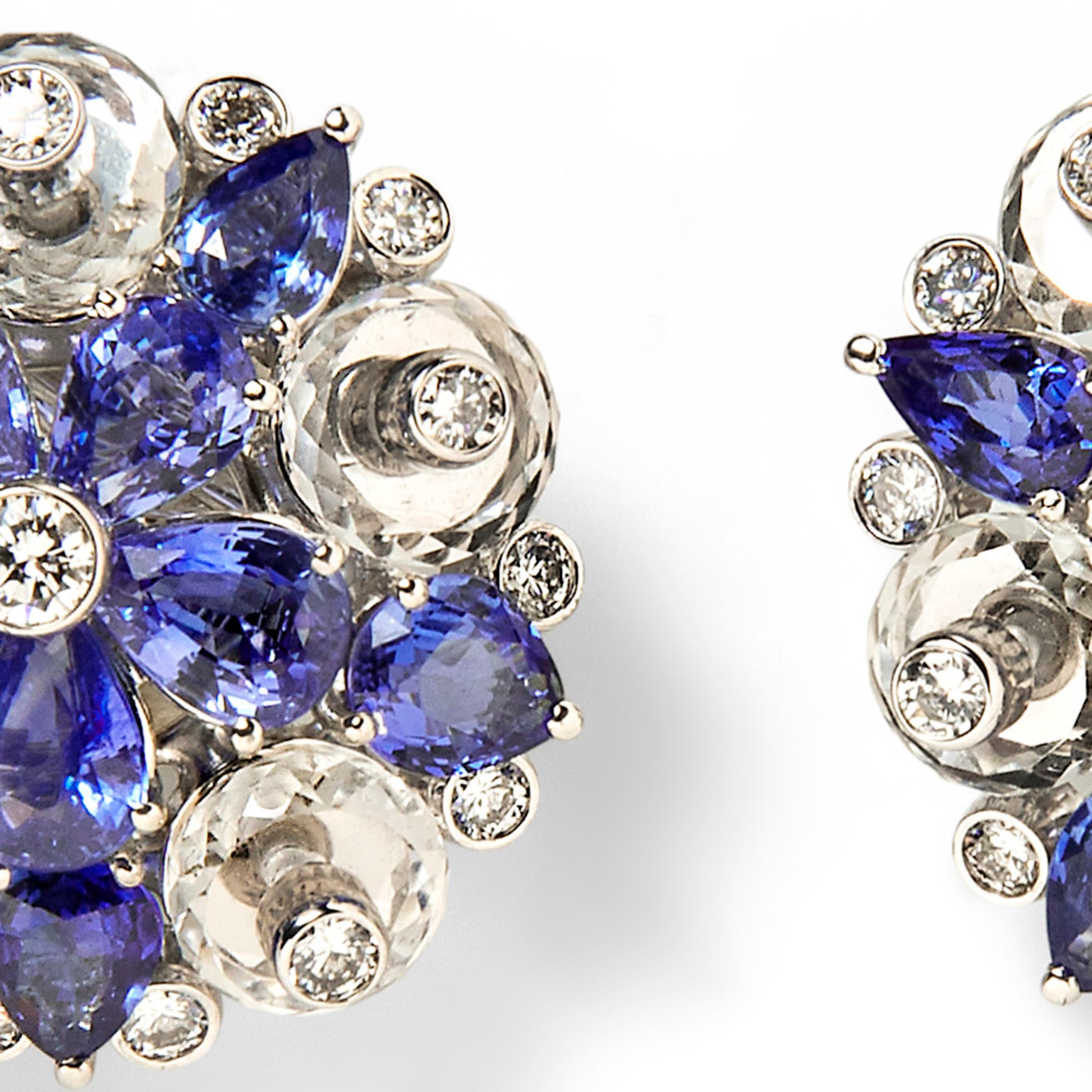Aletto Bros Post-1980s Platinum Sapphire, Diamond & Rock Crystal Earrings close up details