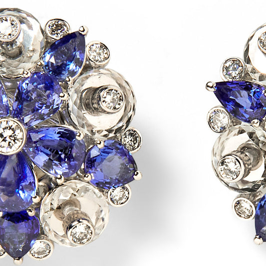 Aletto Bros Post-1980s Platinum Sapphire, Diamond & Rock Crystal Earrings close up details