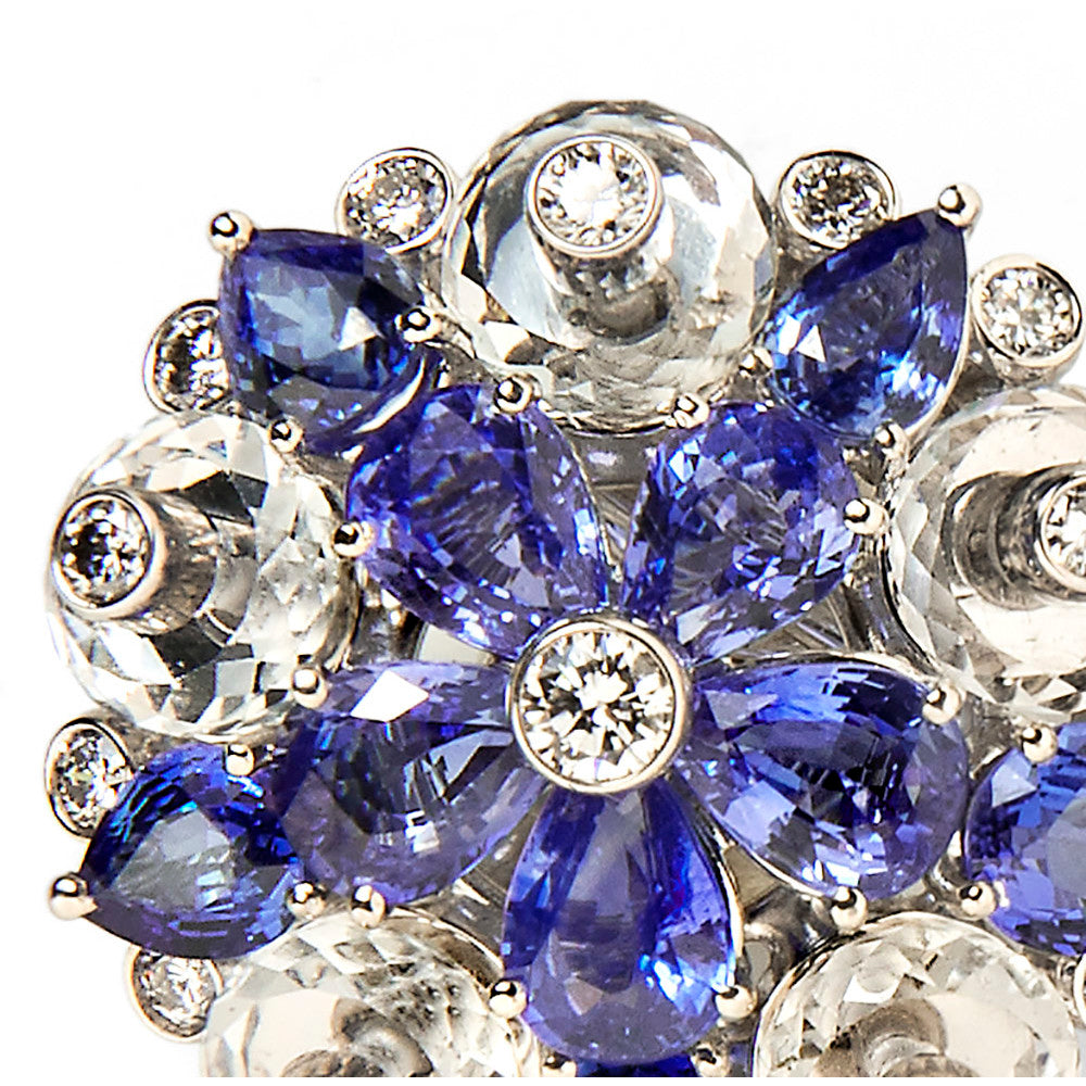 Aletto Bros Post-1980s Platinum Sapphire, Diamond & Rock Crystal Earrings close up details