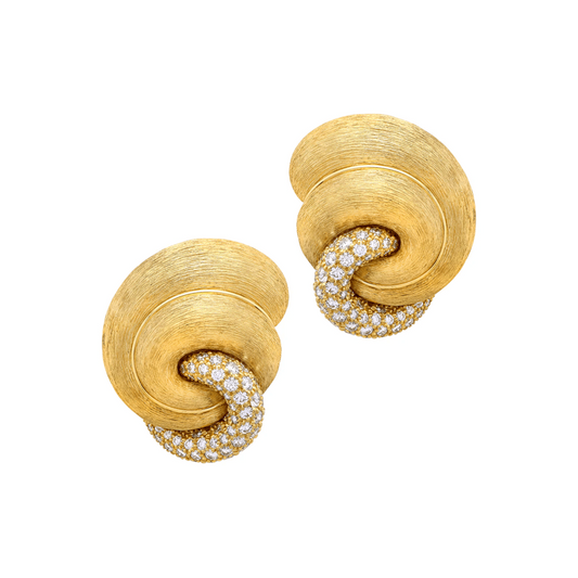 Henry Dunay Post-1980s 18KT Yellow Gold Diamond Earrings front