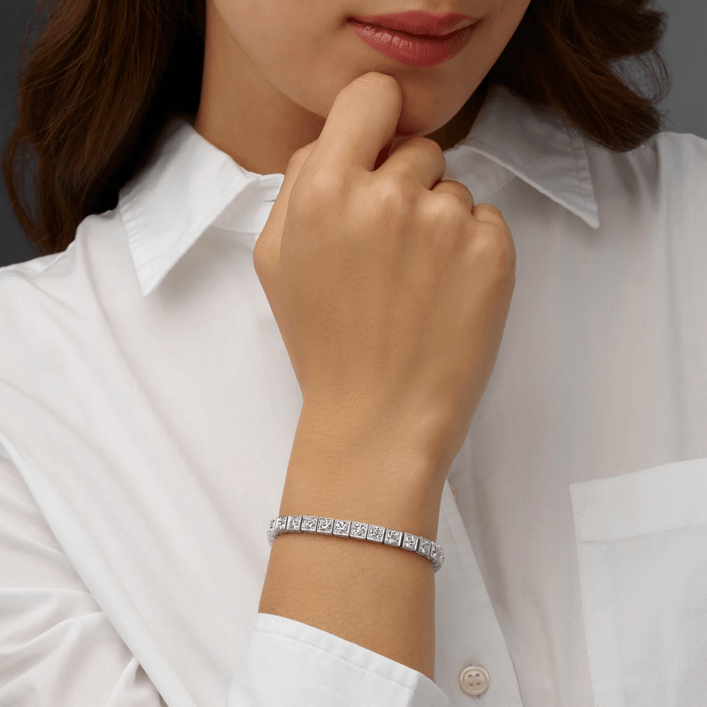 Art Deco Platinum Diamond Bracelet on wrist