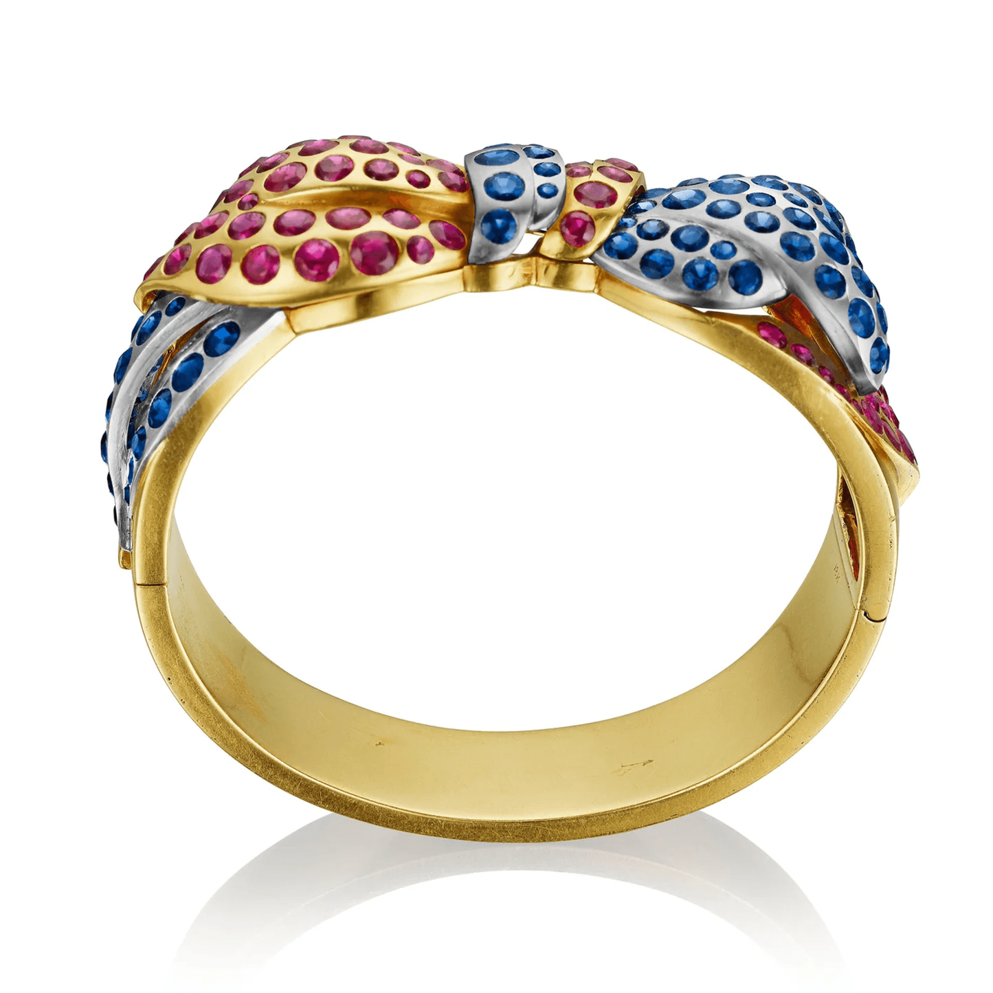 Retro 18KT White & Yellow Gold Ruby & Sapphire Bow Bracelet profile