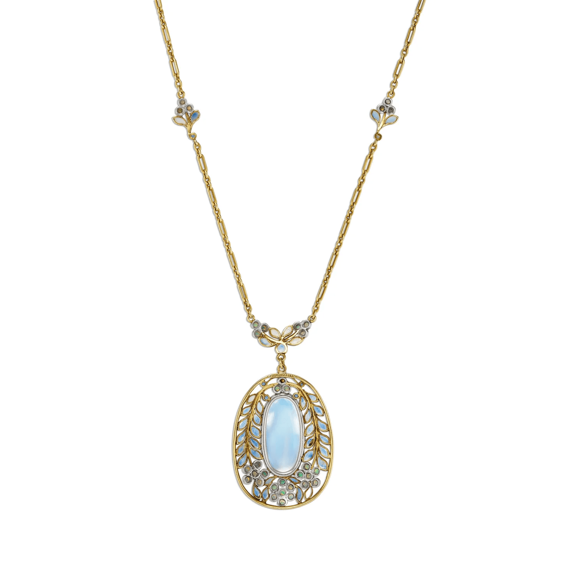 Tiffany & Co. Art Nouveau Platinum & 18KT Yellow Gold Moonstone, Enamel & Opal Necklace back