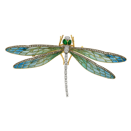 Edgar Bensé France Art Nouveau Silver, Platinum & 18KT Yellow Gold Diamond, Enamel Brooch front