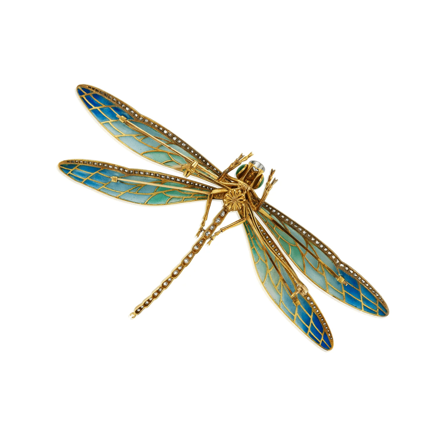Edgar Bensé France Art Nouveau Silver, Platinum & 18KT Yellow Gold Diamond, Enamel Brooch back