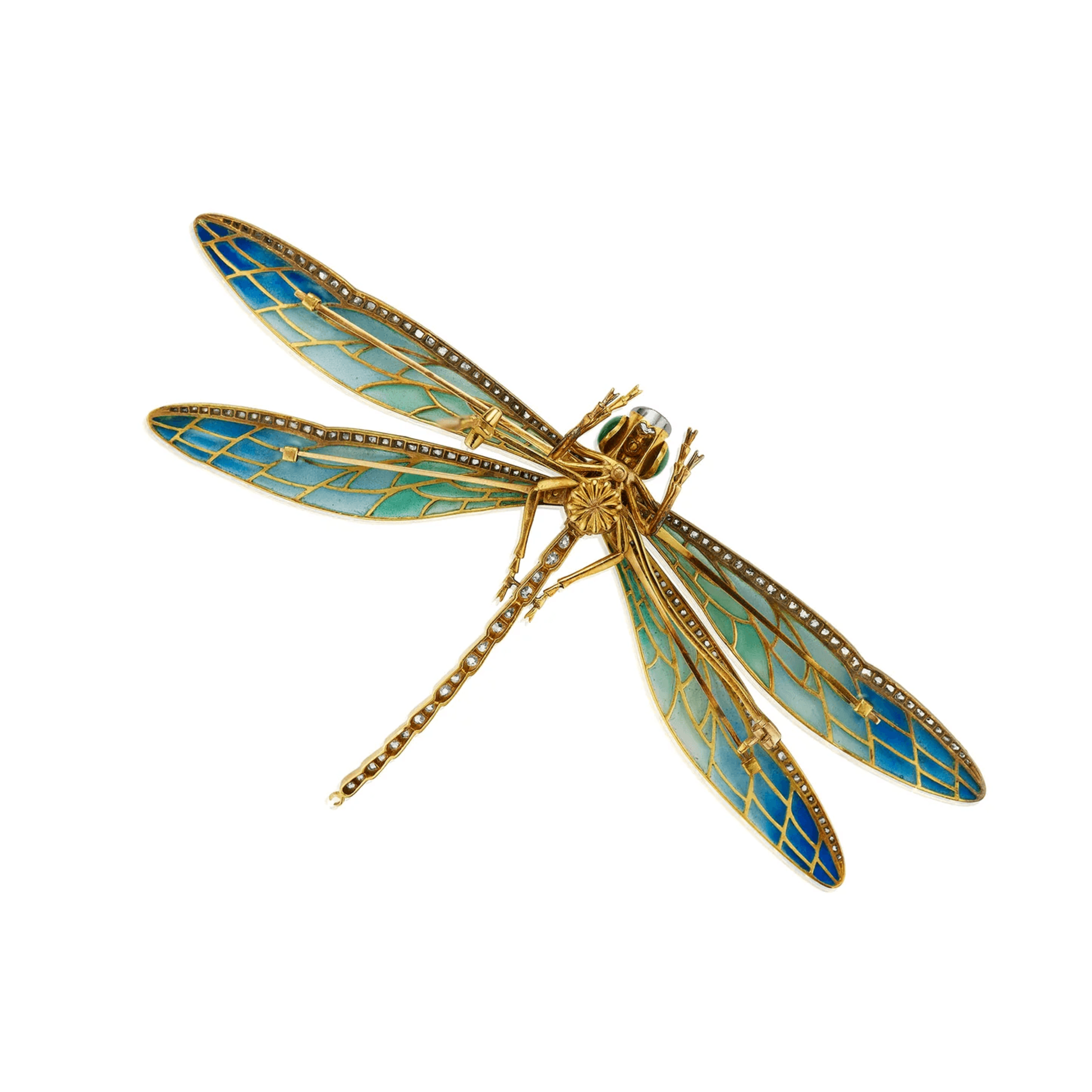 Edgar Bensé France Art Nouveau Silver, Platinum & 18KT Yellow Gold Diamond, Enamel Brooch back
