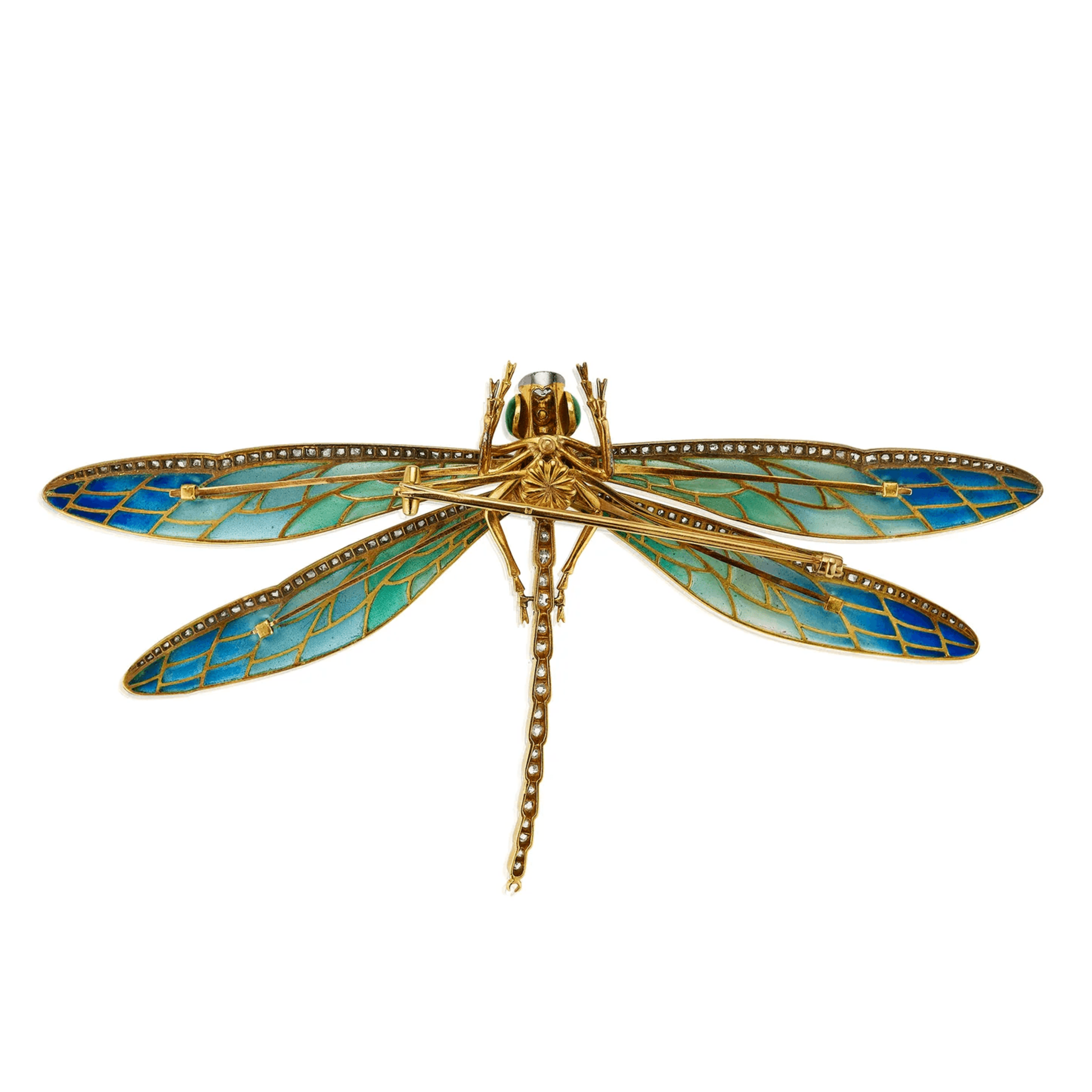 Edgar Bensé France Art Nouveau Silver, Platinum & 18KT Yellow Gold Diamond, Enamel Brooch back