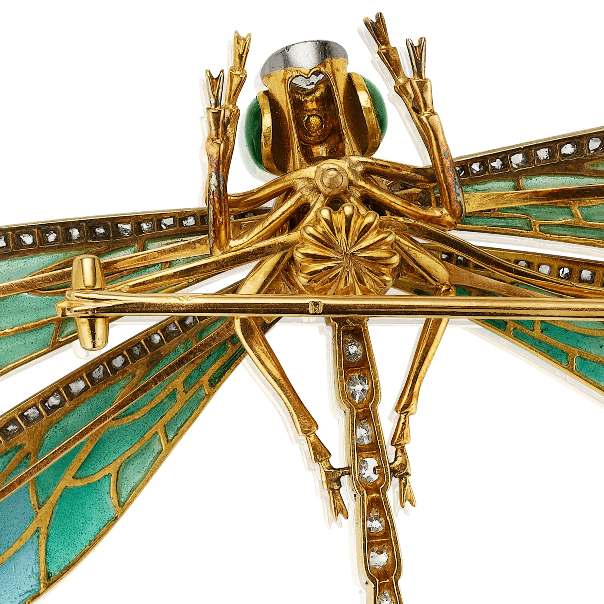 Edgar Bensé France Art Nouveau Silver, Platinum & 18KT Yellow Gold Diamond, Enamel Brooch stamp