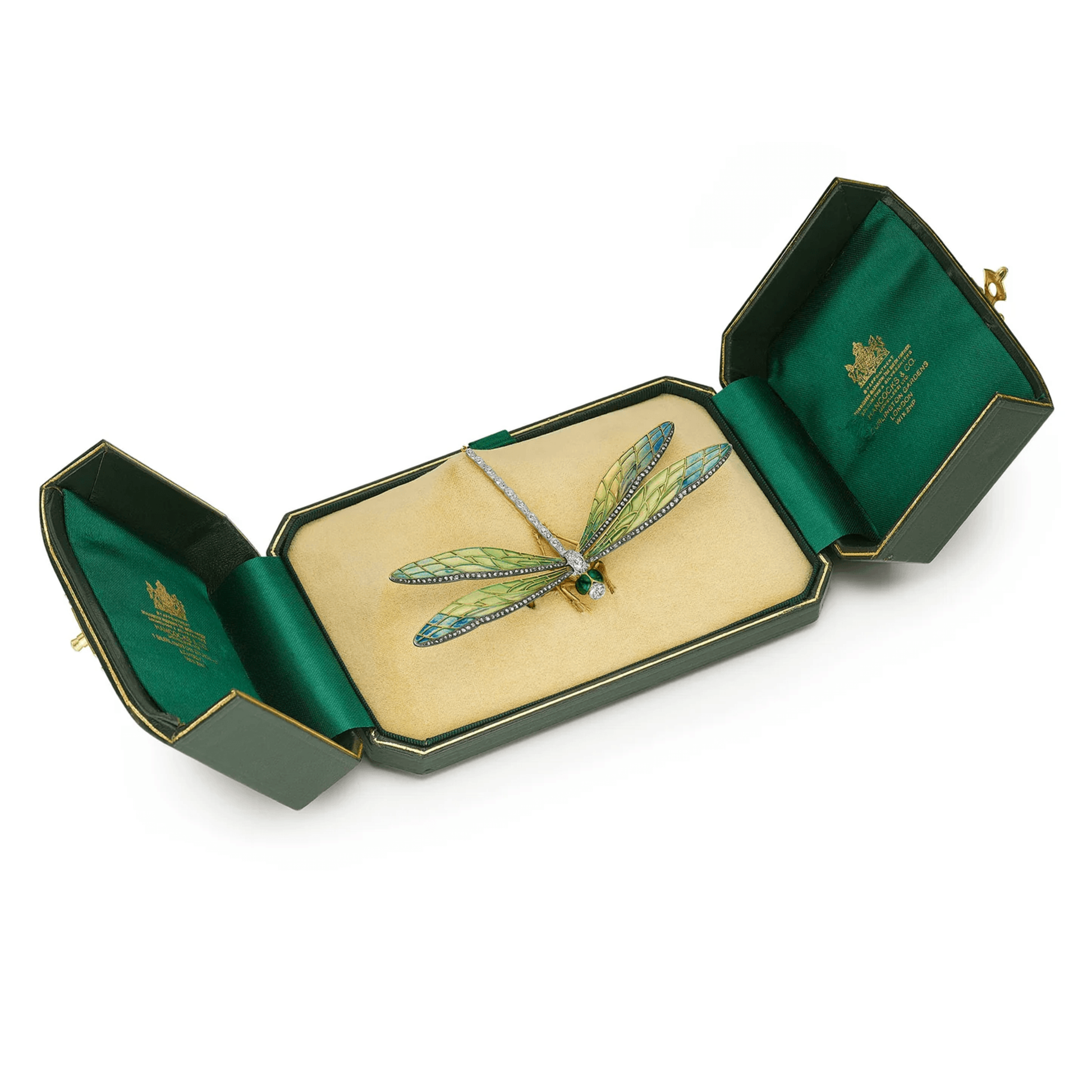 Edgar Bensé France Art Nouveau Silver, Platinum & 18KT Yellow Gold Diamond, Enamel Brooch in box