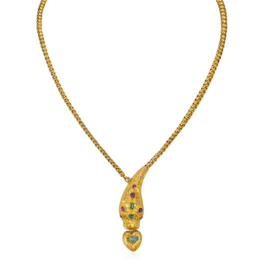 Georgian 18KT Yellow Gold Emerald, Opal & Ruby Snake Locket Necklace front
