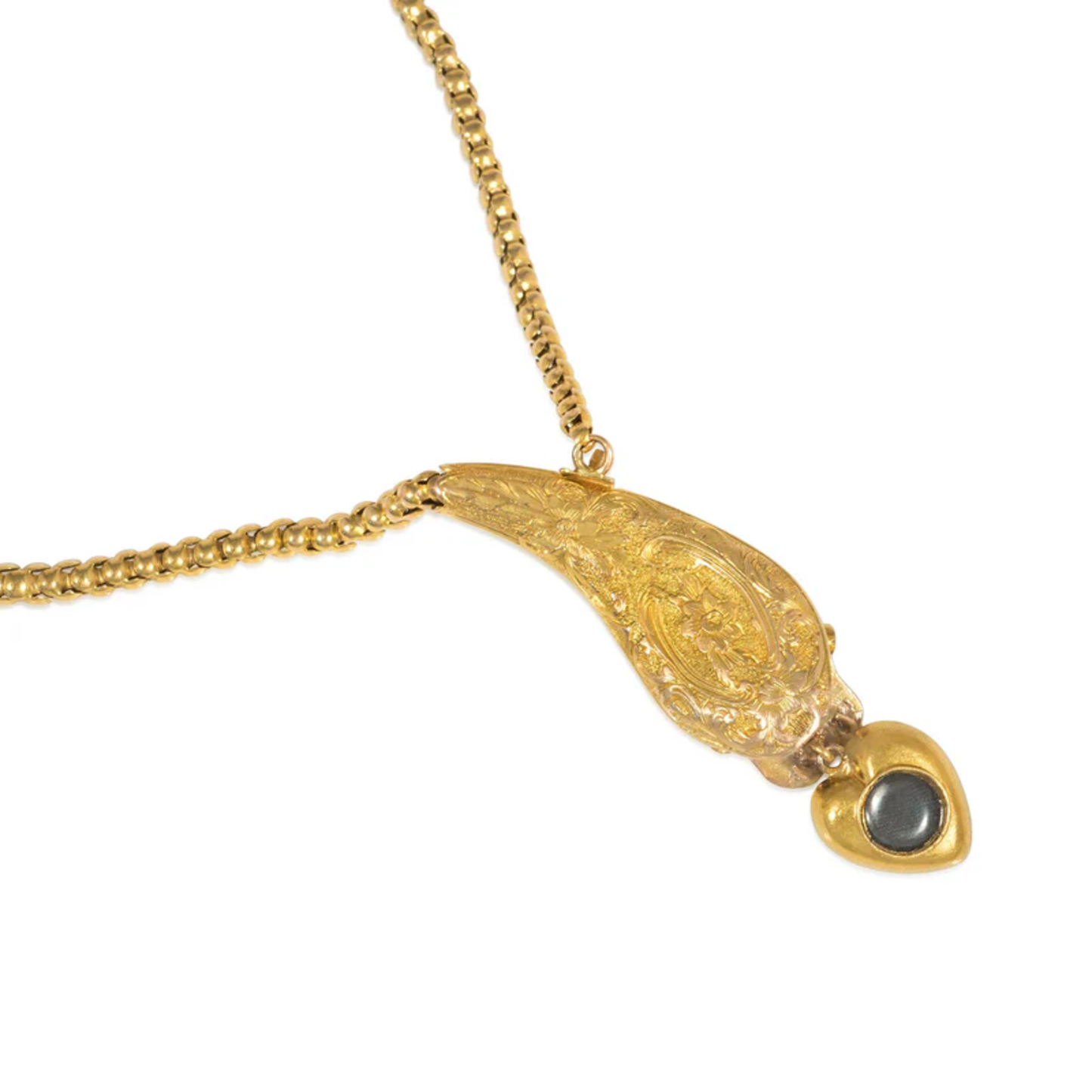 Georgian 18KT Yellow Gold Emerald, Opal & Ruby Snake Locket Necklace back