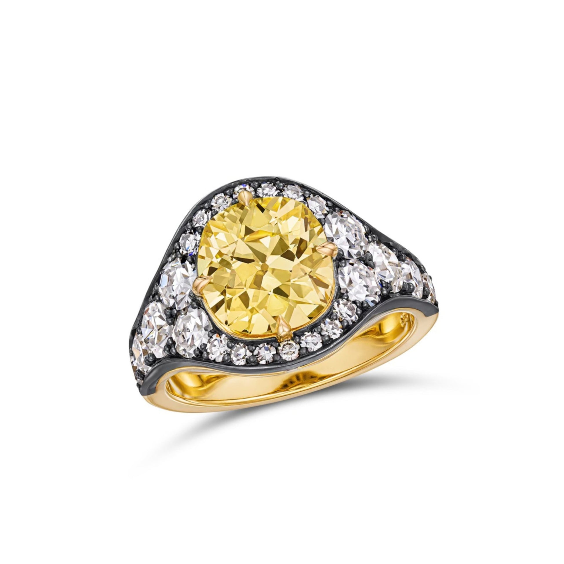 Post-1980s Silver & 18KT Yellow Gold Diamond Ring front