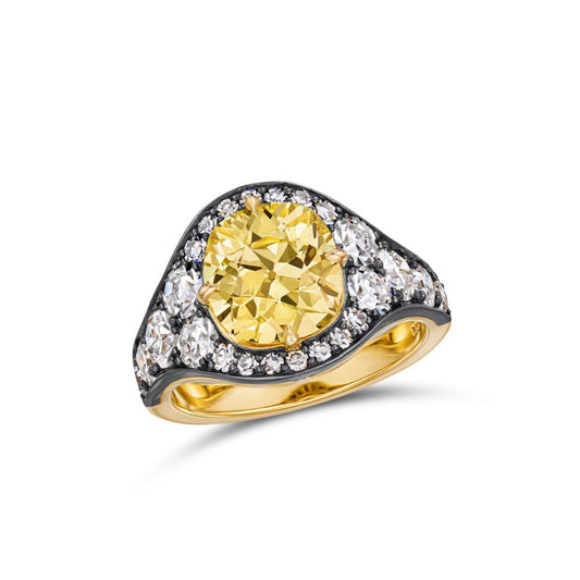 Post-1980s Silver & 18KT Yellow Gold Diamond Ring front