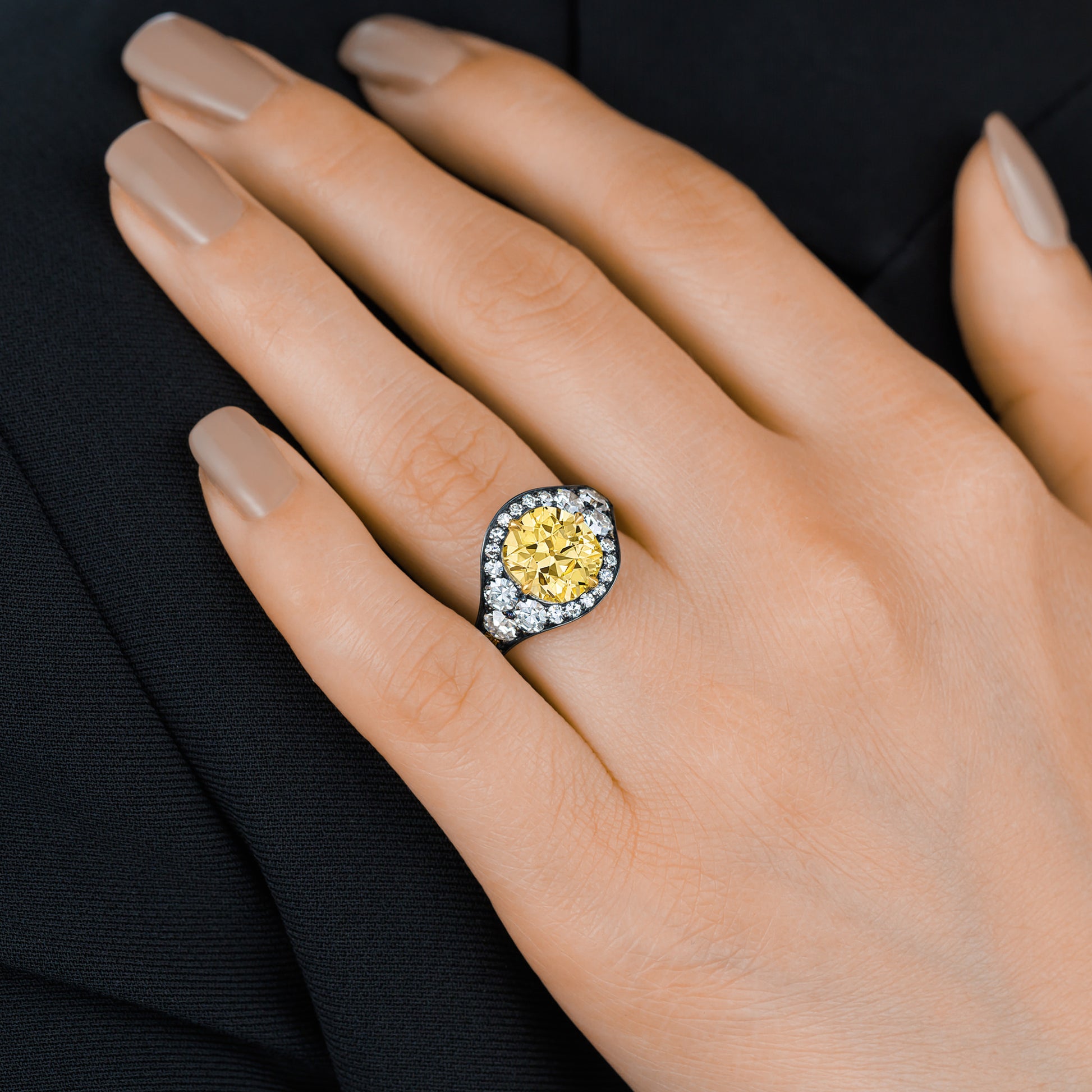 Post-1980s Silver & 18KT Yellow Gold Diamond Ring on finger
