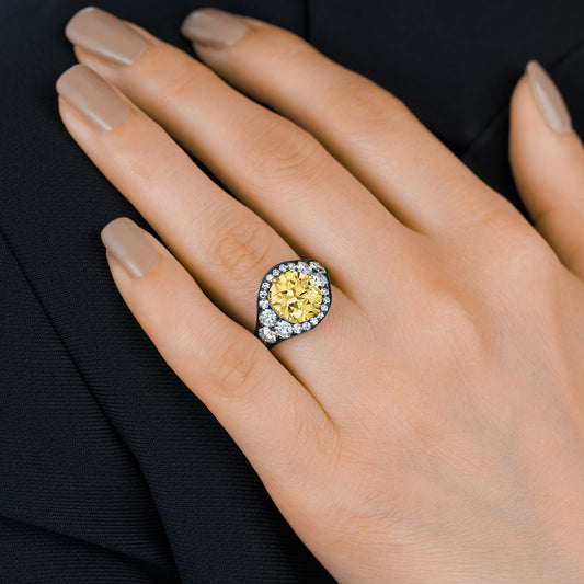 Post-1980s Silver & 18KT Yellow Gold Diamond Ring on finger
